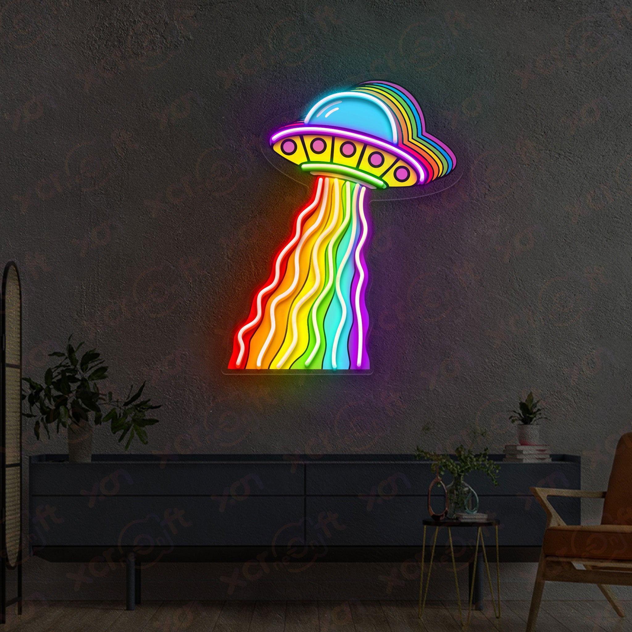 Rainbow UFO Durable Neon Light Decoration