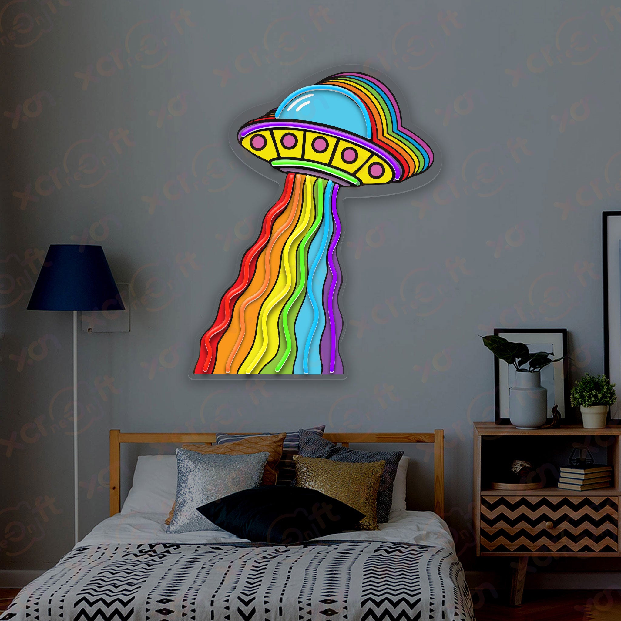 Rainbow UFO Durable Neon Light Decoration
