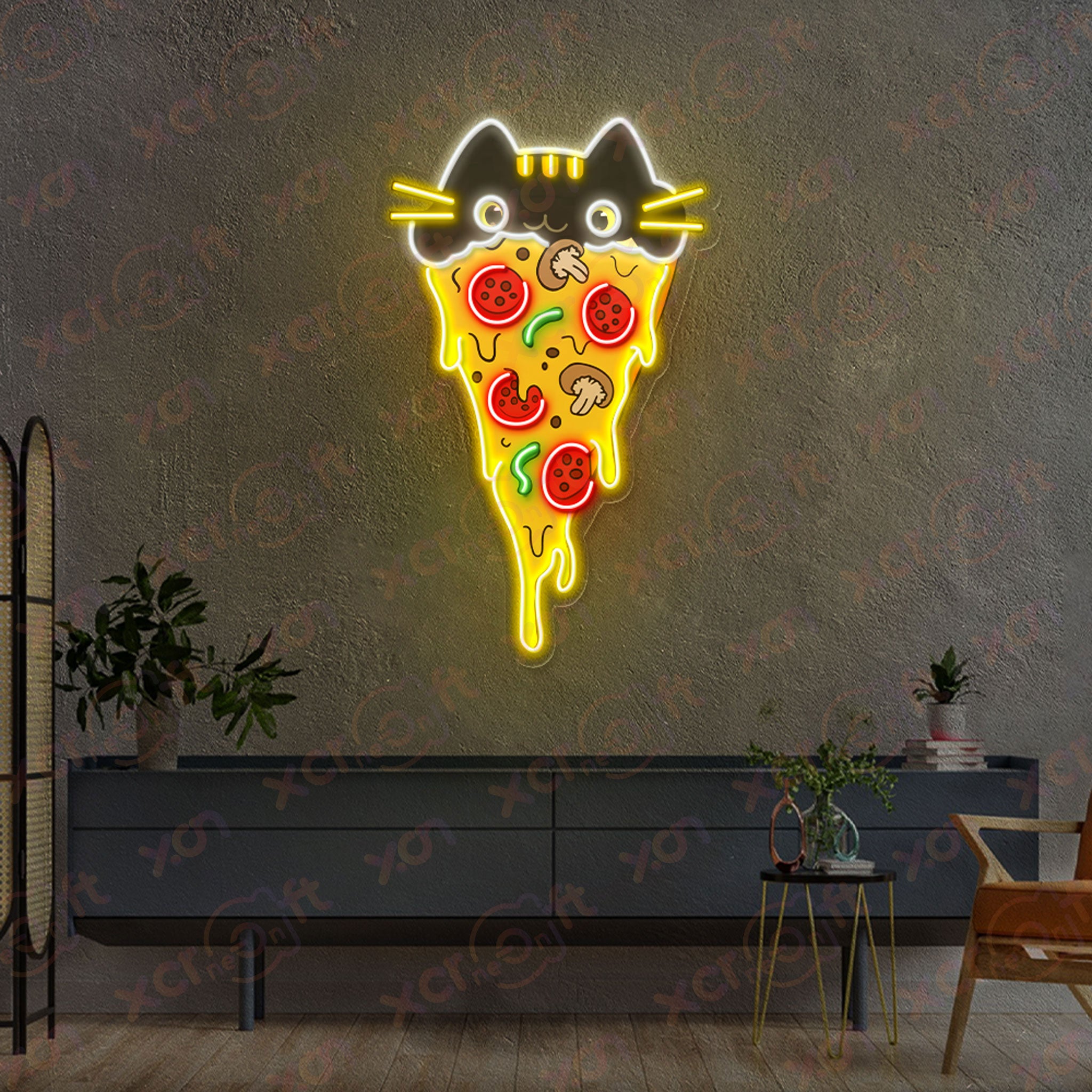 Pizza Cat UV Printed Neon Wall Art for Kids