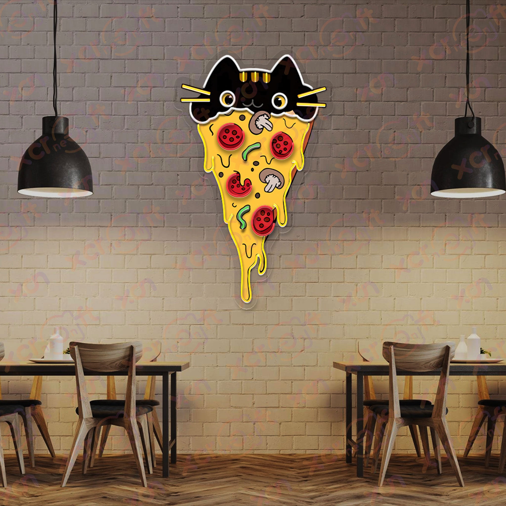 Pizza Cat UV Printed Neon Wall Art for Kids