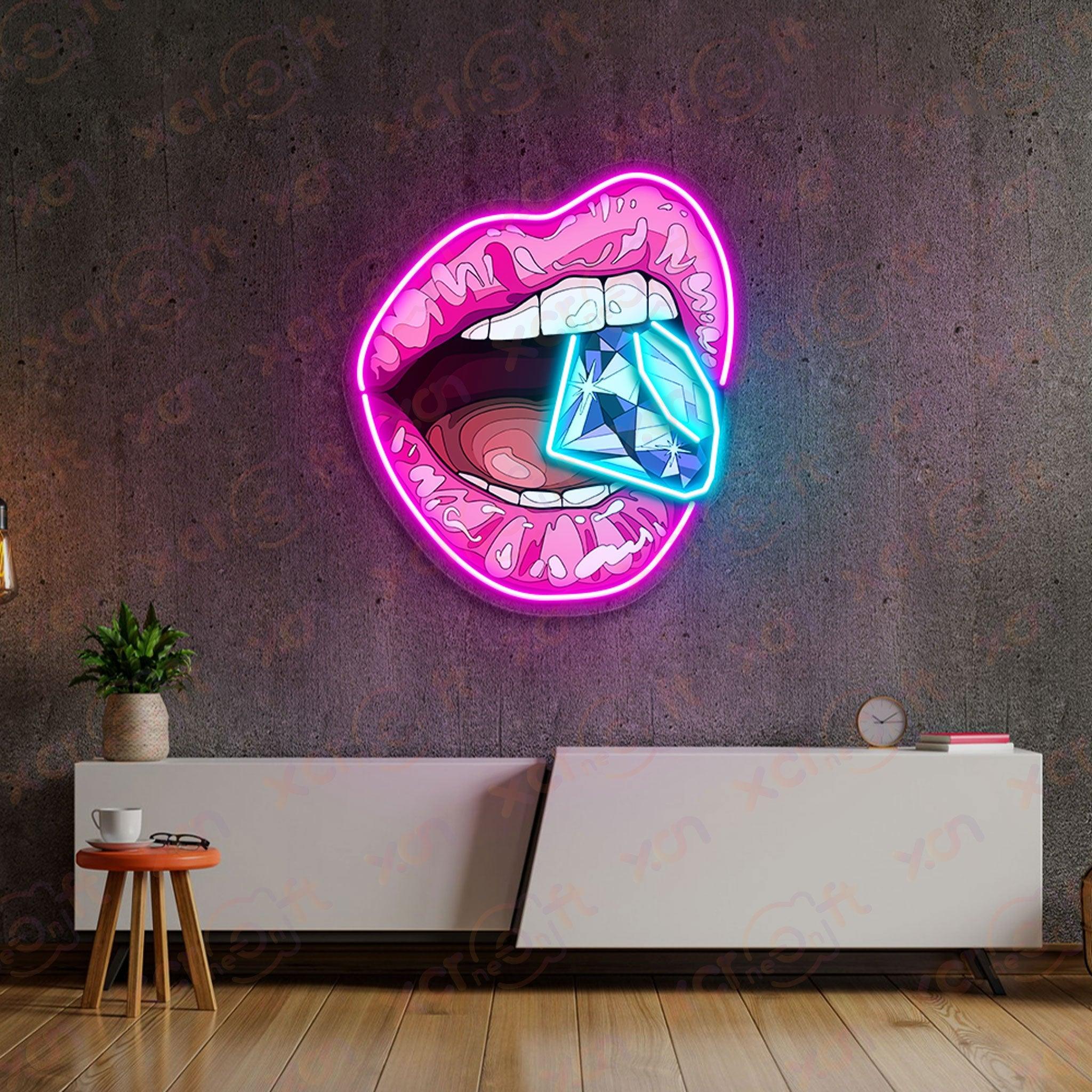 Diamond Lip Neon Wall Art Preppy Style