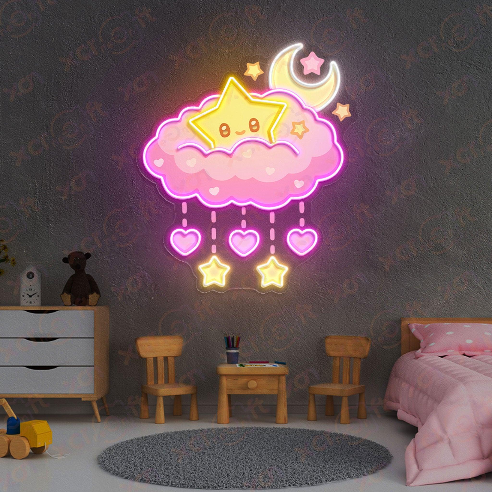 Pinky Star Cloud UV Printed Neon Sign for Kids Decor