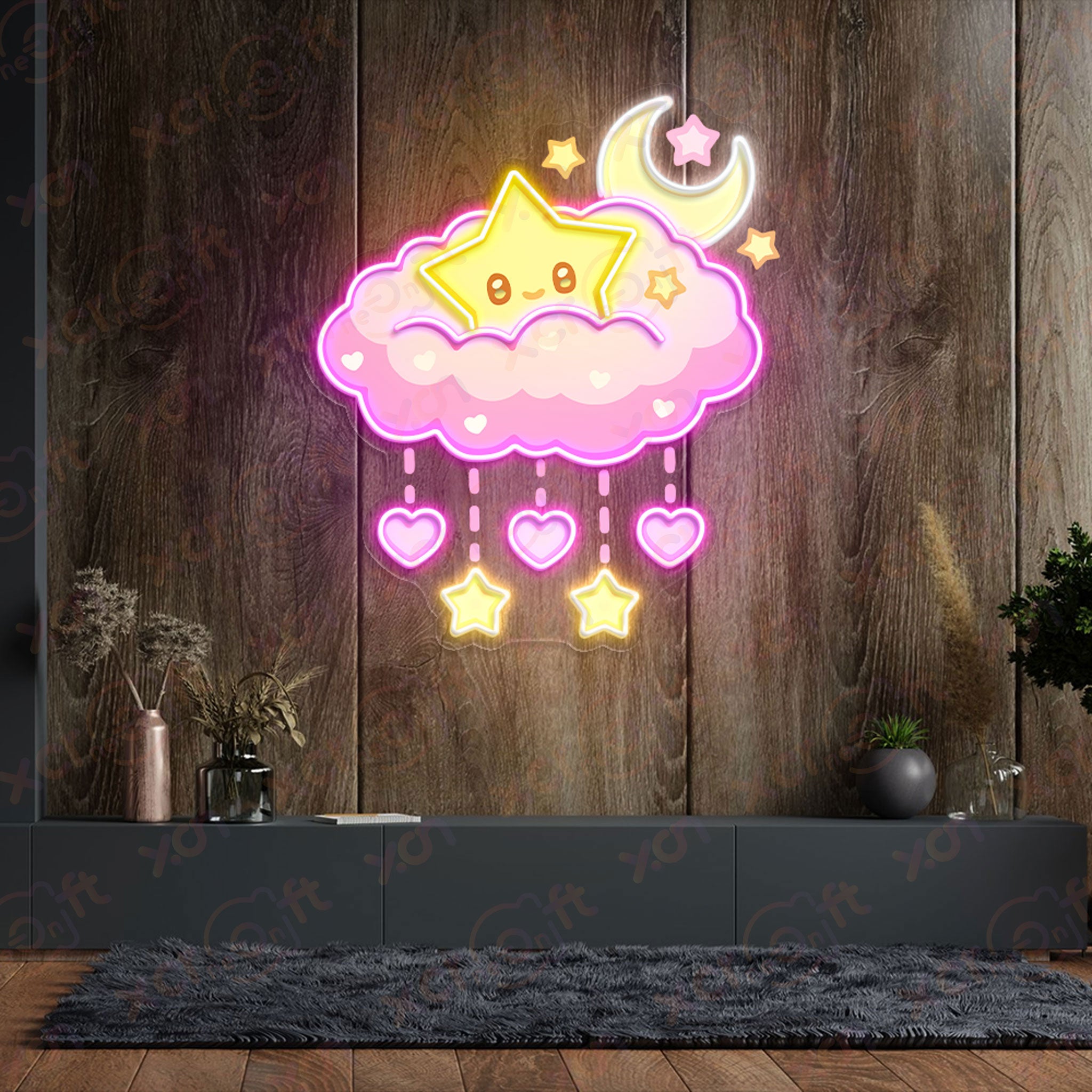 Pinky Star Cloud UV Printed Neon Sign for Kids Decor