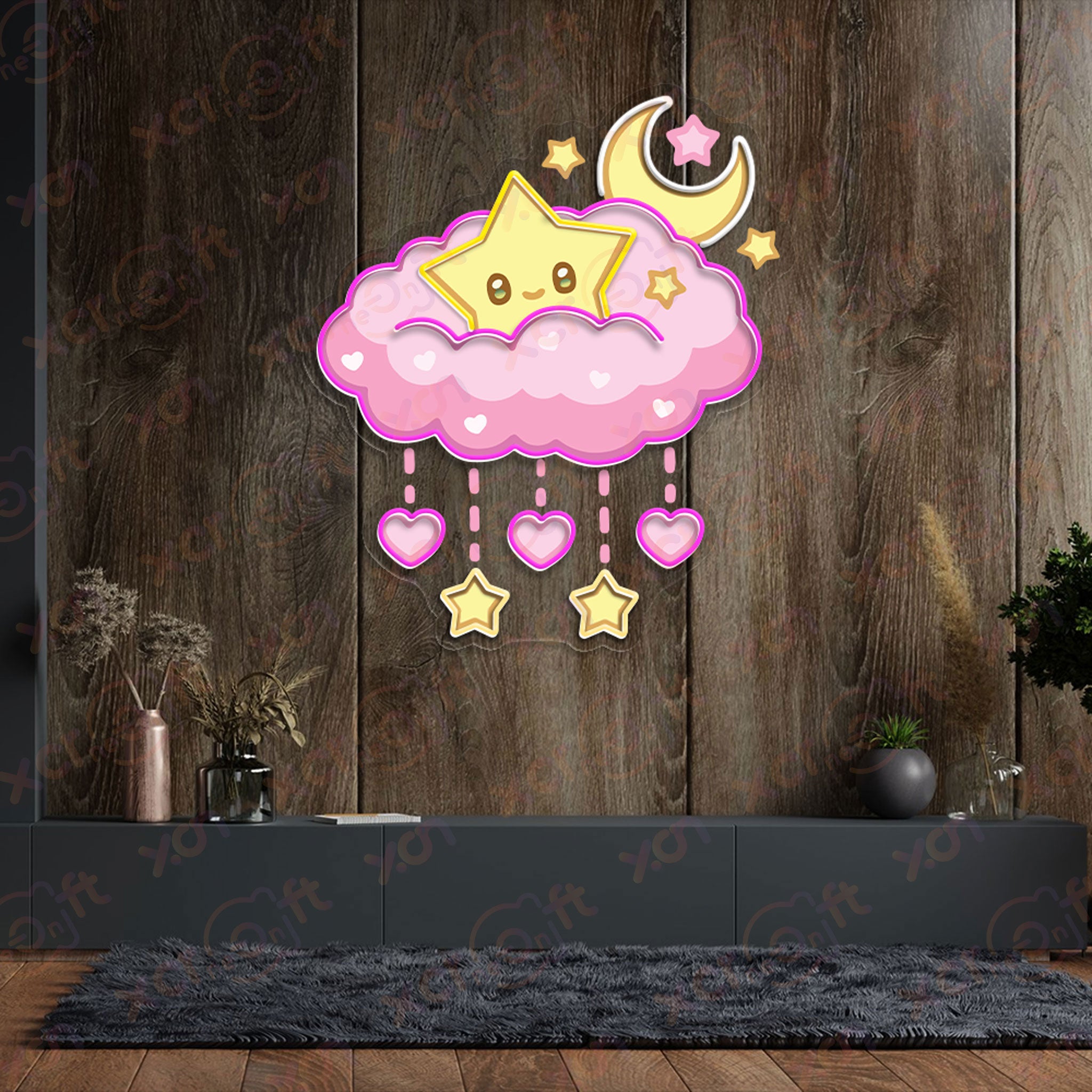 Pinky Star Cloud UV Printed Neon Sign for Kids Decor