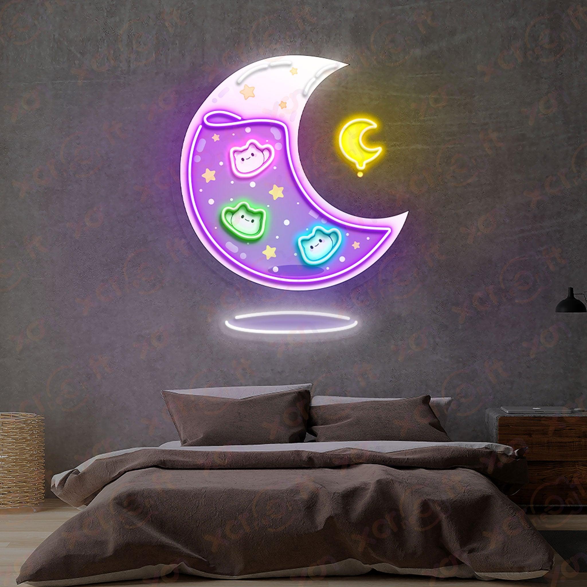 Cat Moon Kawaii Neon LED Sign Office Decor