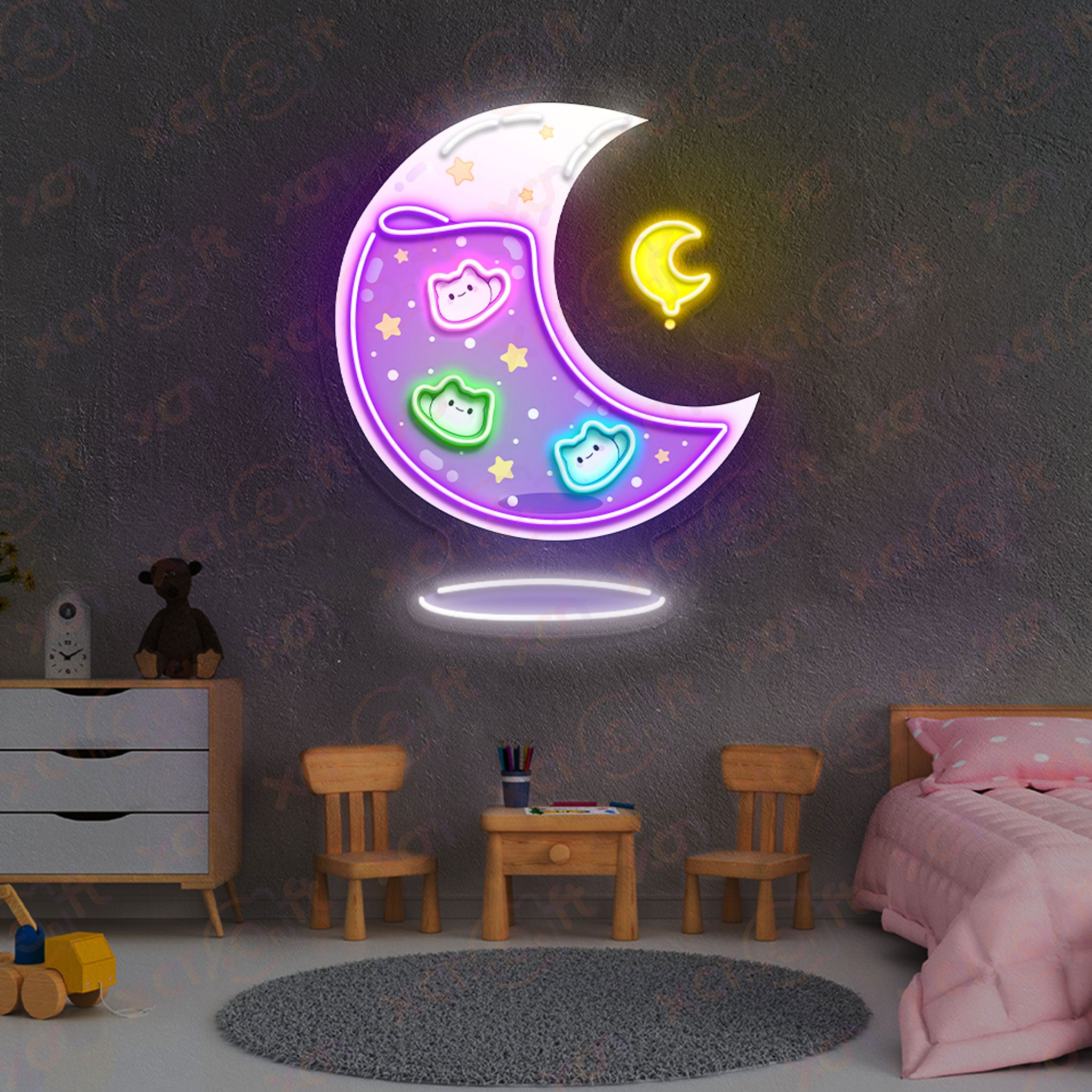 Cat Moon Kawaii Neon LED Sign Office Decor
