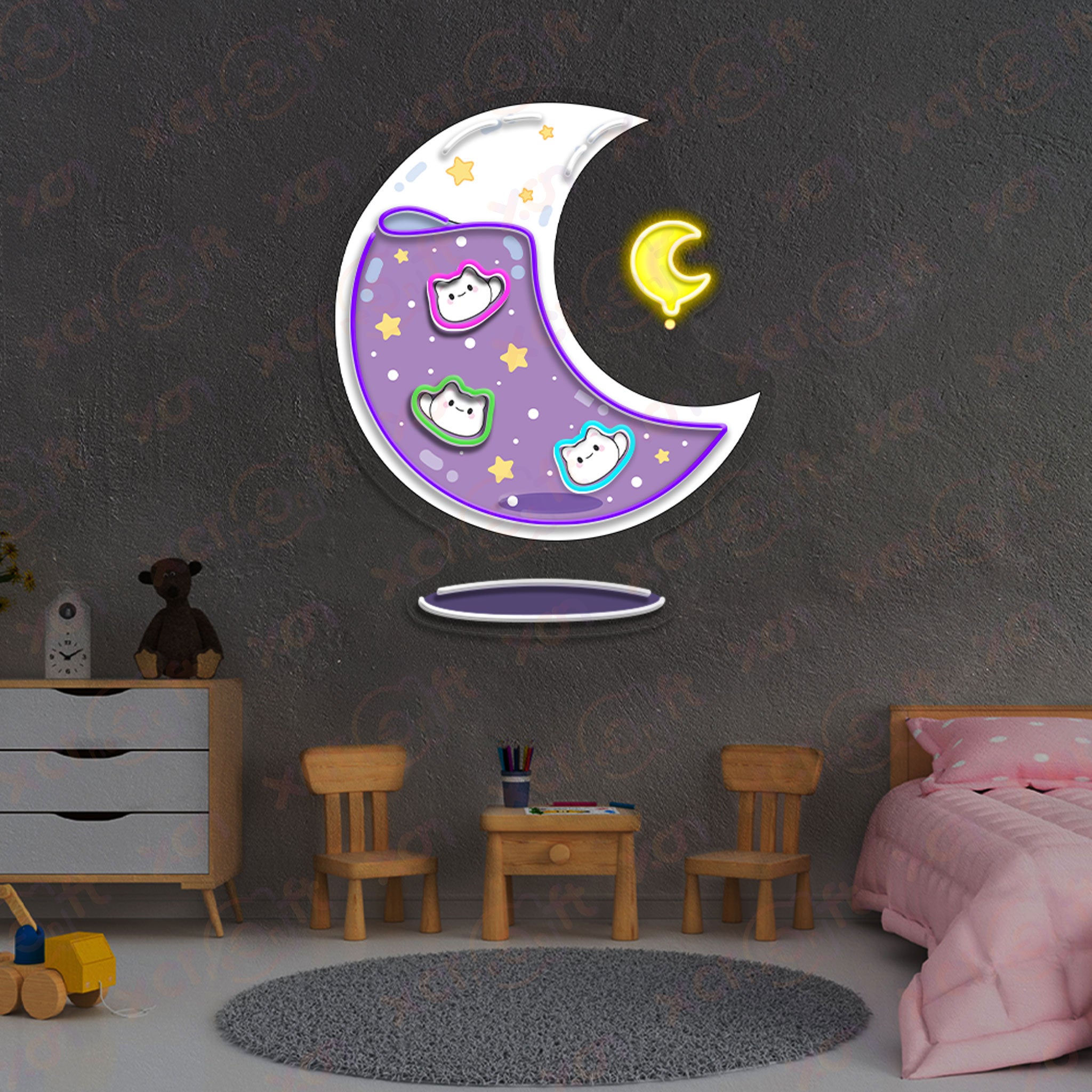 Cat Moon Kawaii Neon LED Sign Office Decor