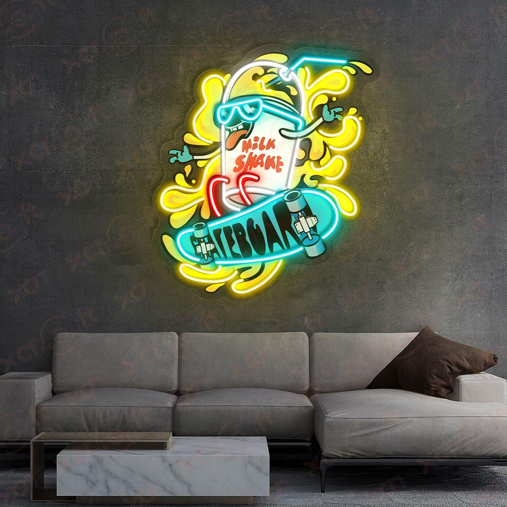 Skateboarding Milkshake Neon Sign Sporting Decor