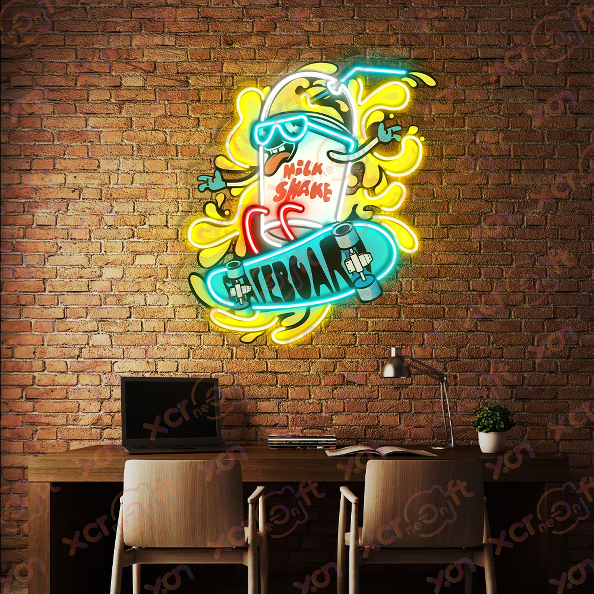 Skateboarding Milkshake Neon Sign Sporting Decor