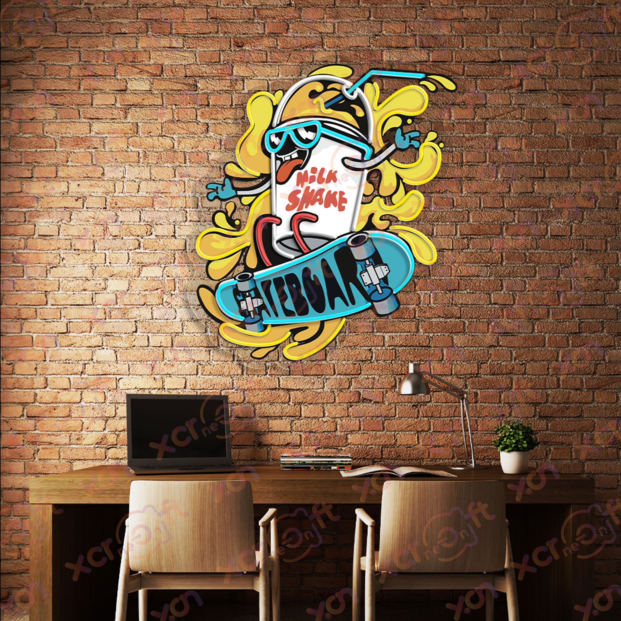 Skateboarding Milkshake Neon Sign Sporting Decor