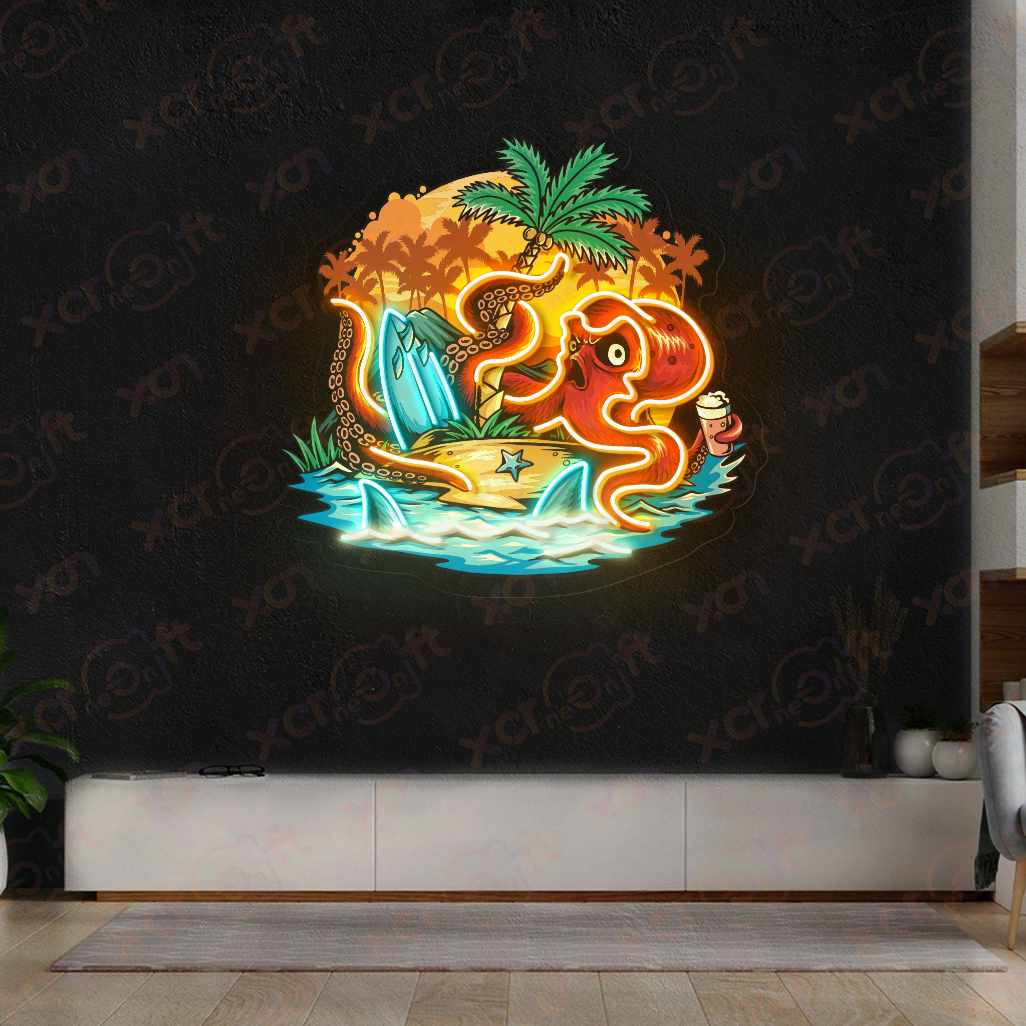 Tropical Sunset Octopus Neon Signs Art Bedroom Decor