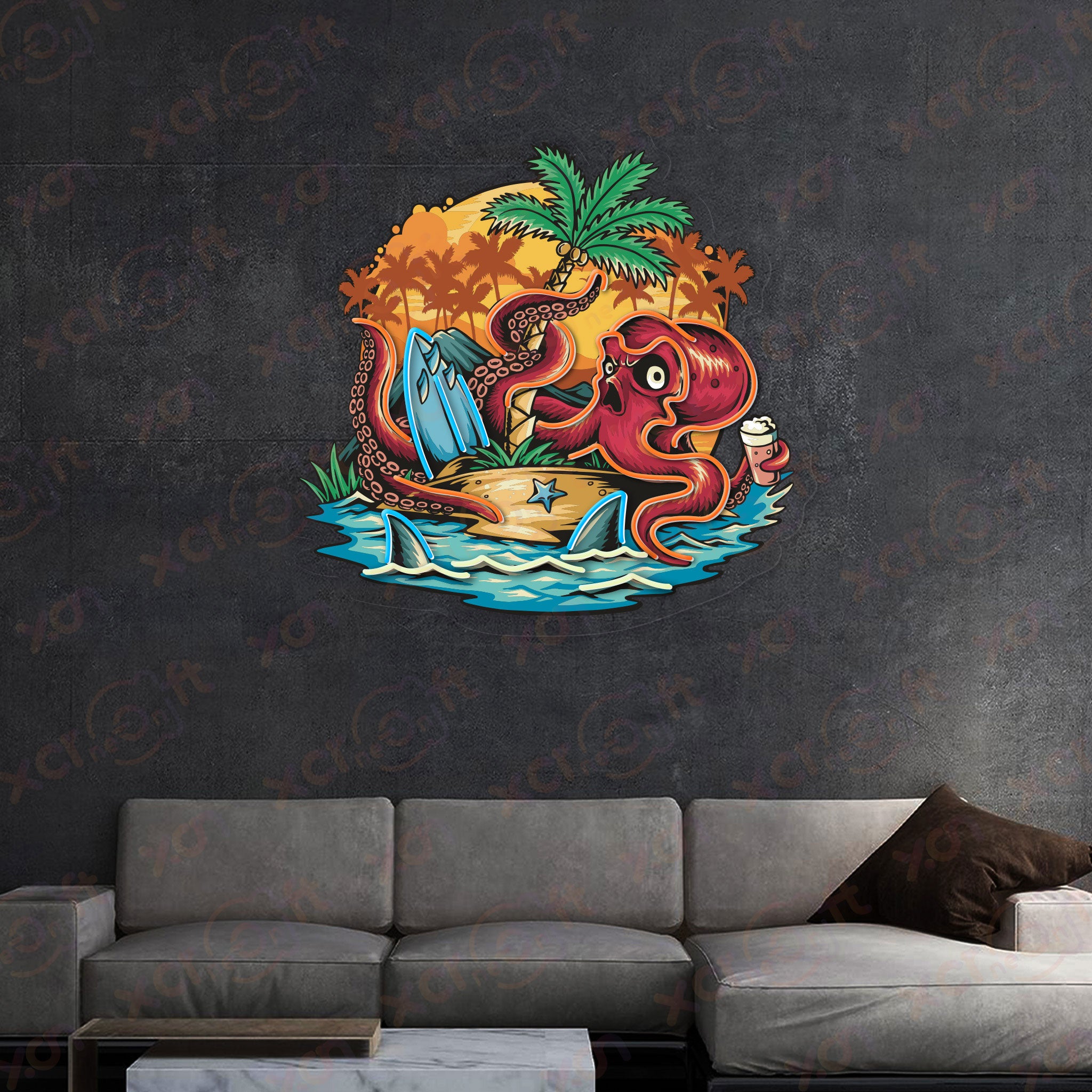 Tropical Sunset Octopus Neon Signs Art Bedroom Decor
