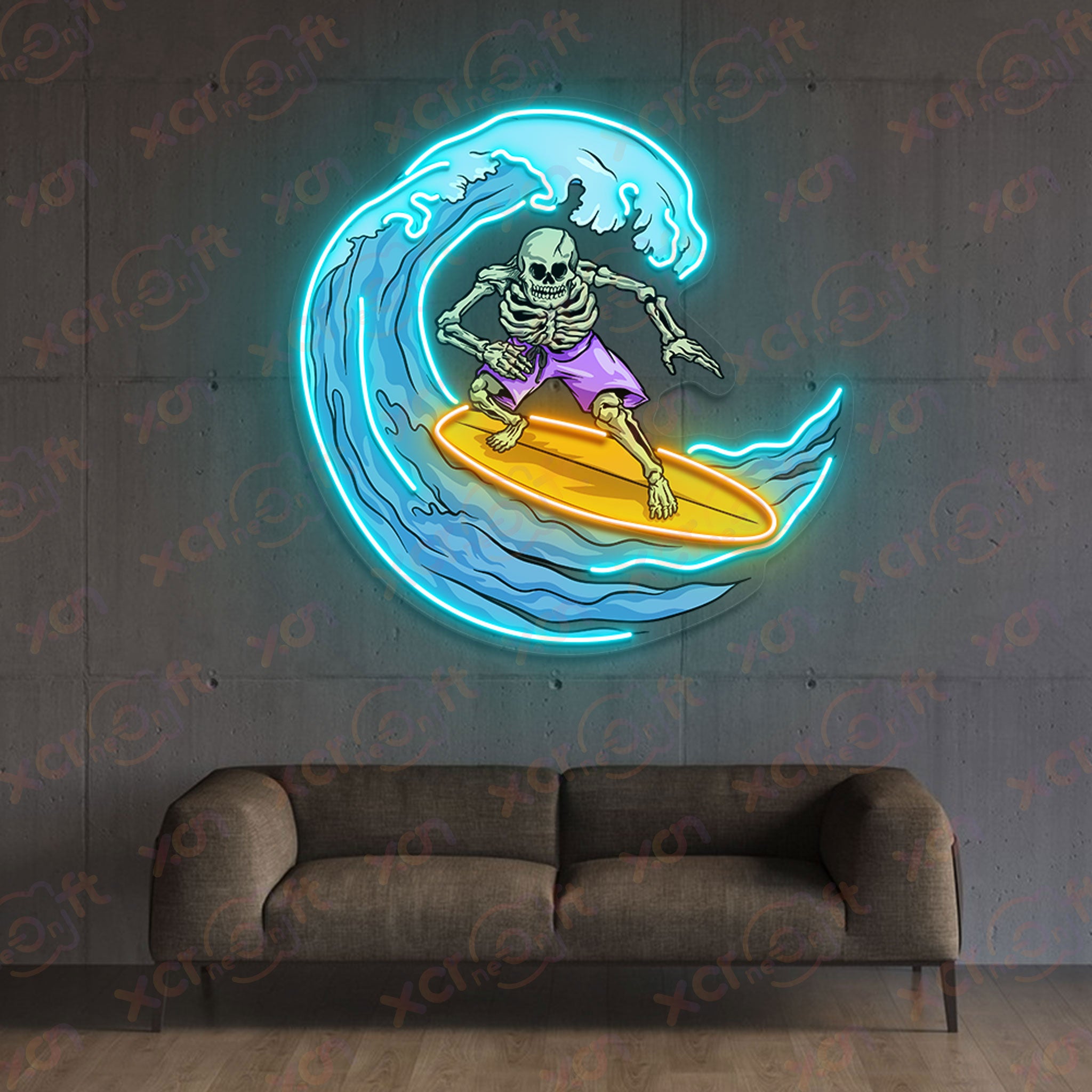 Skeleton Surfer LED Neon Sign Decor for Halloween