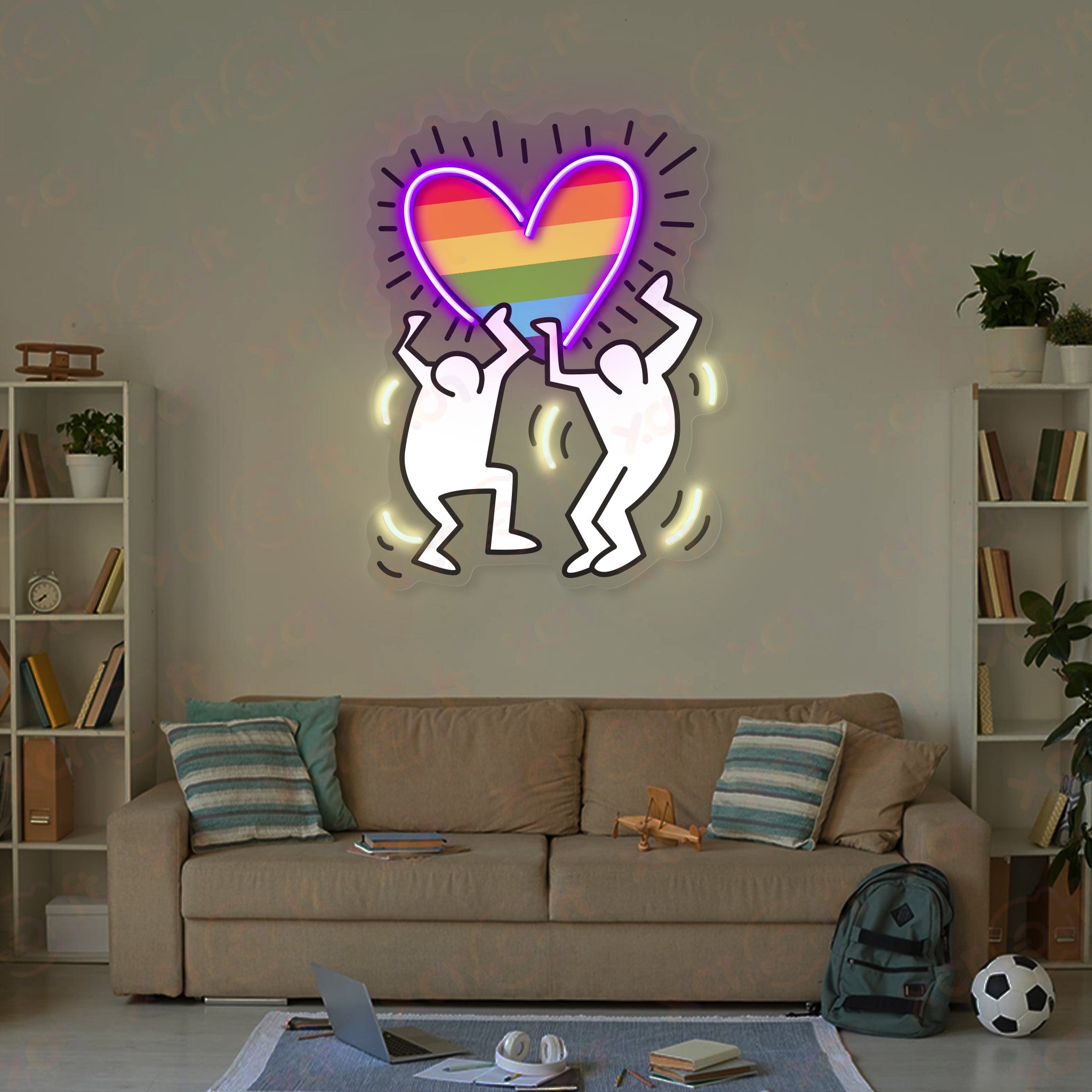 Rainbow-colored Heart UV Neon Signs