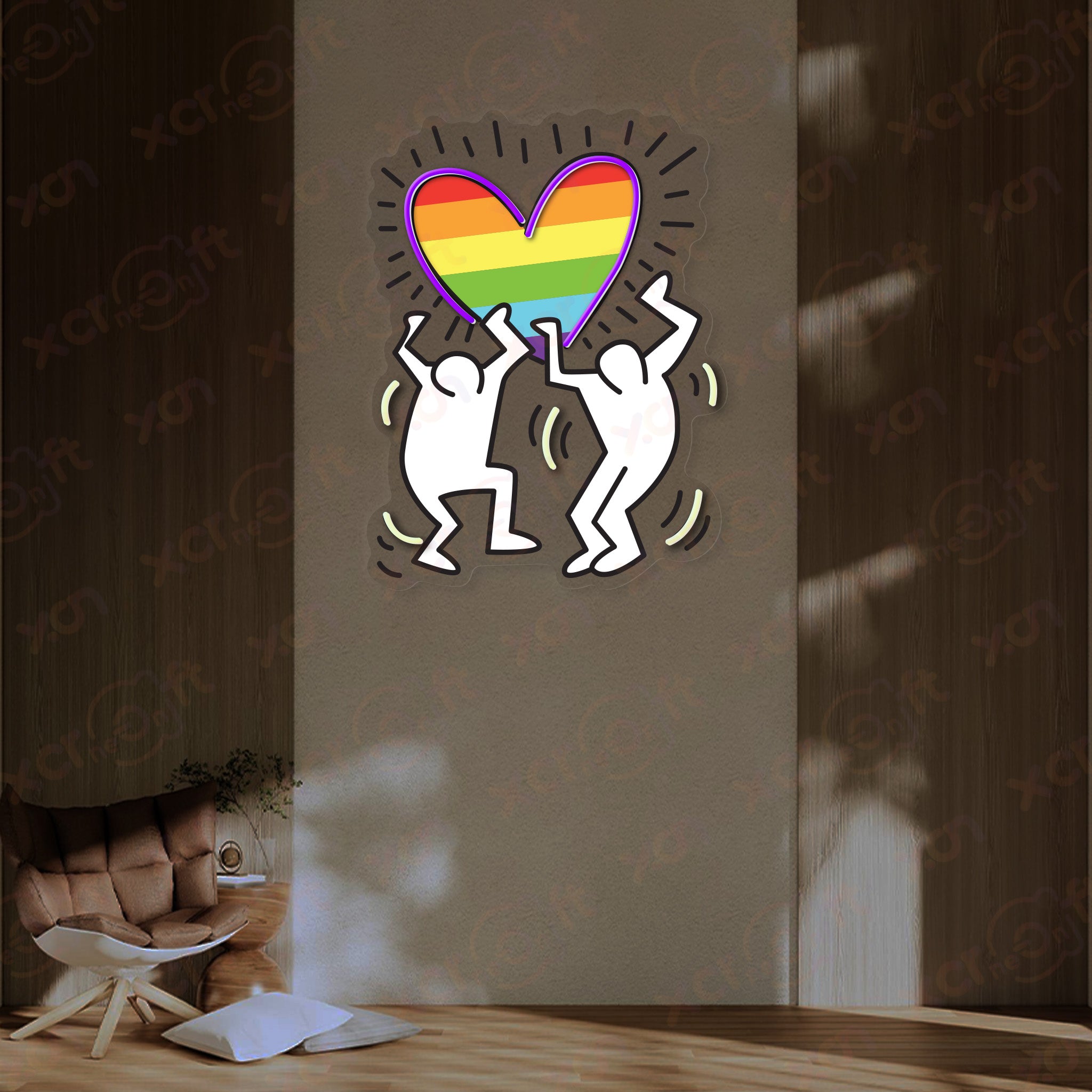 Rainbow-colored Heart UV Neon Signs