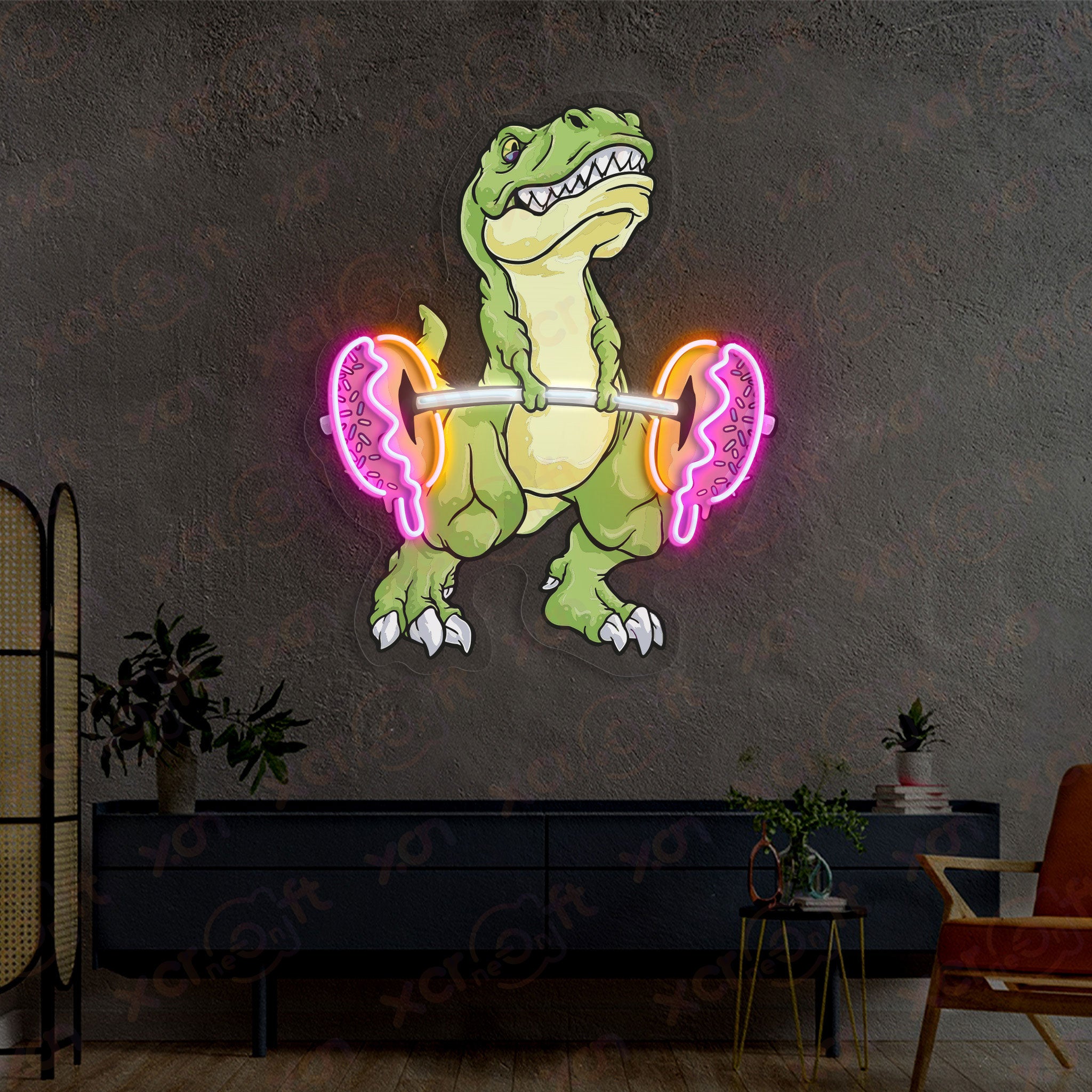 Dinosaur Lifitng Neon Signs Decoration For Home Gym