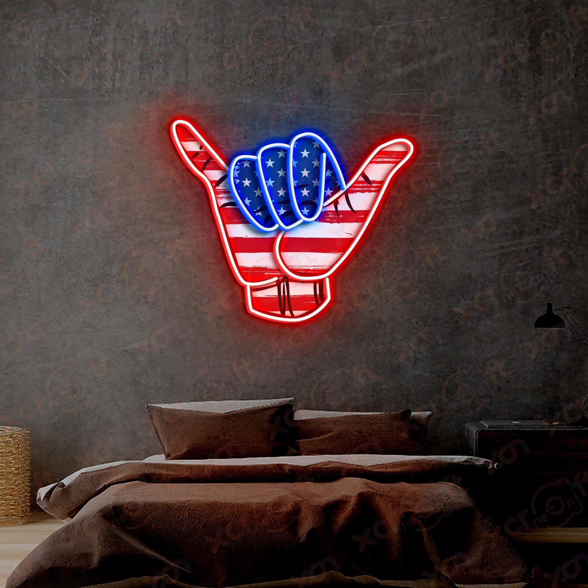 USA Shaka Hand Sign Printed LED Neon Sign