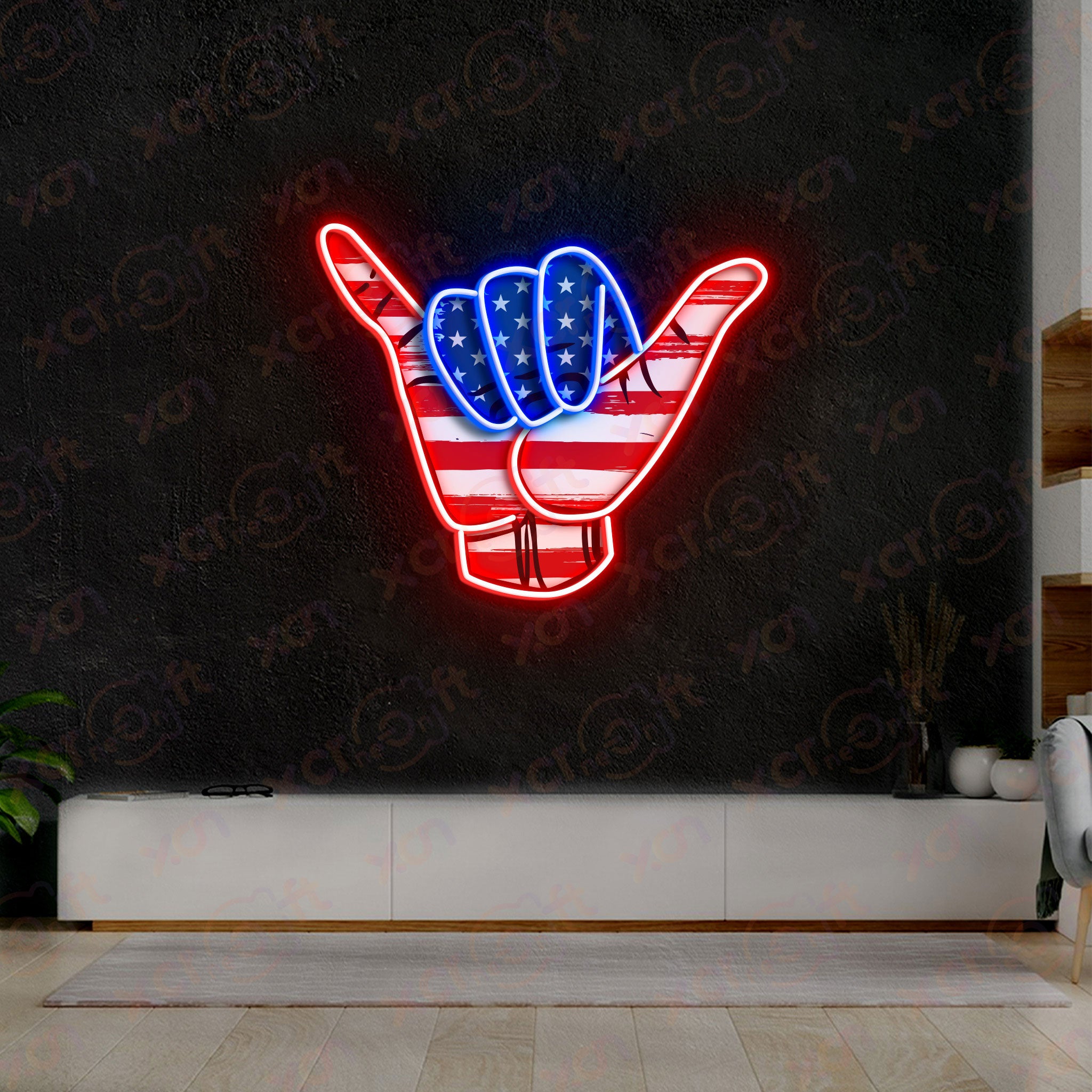 USA Shaka Hand Sign Printed LED Neon Sign