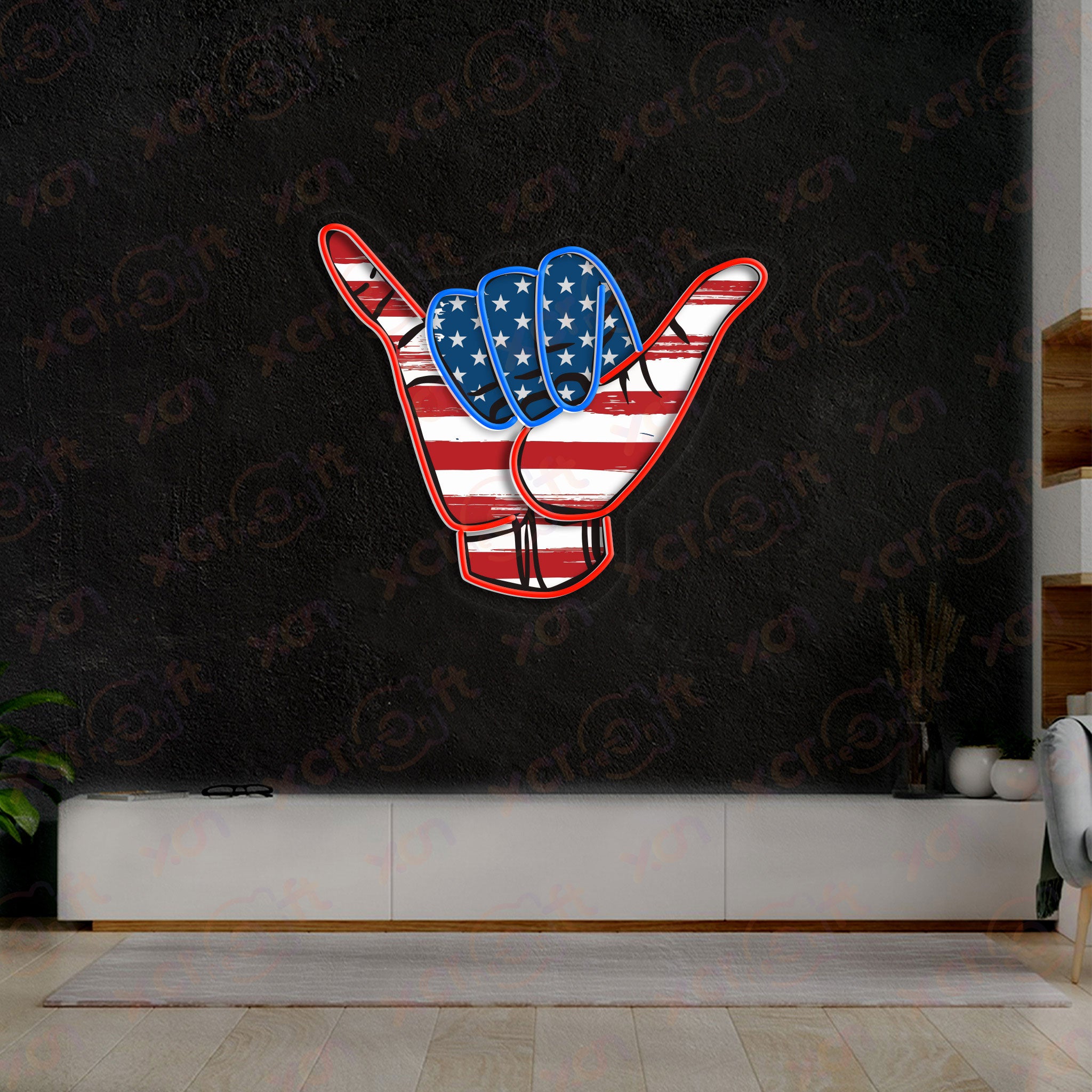 USA Shaka Hand Sign Printed LED Neon Sign