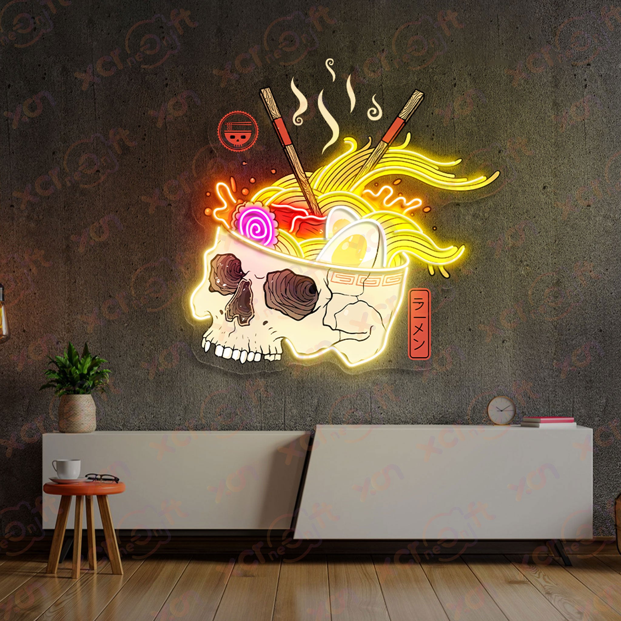 Skull Ramen Printed LED Neon Sign For Halloween
