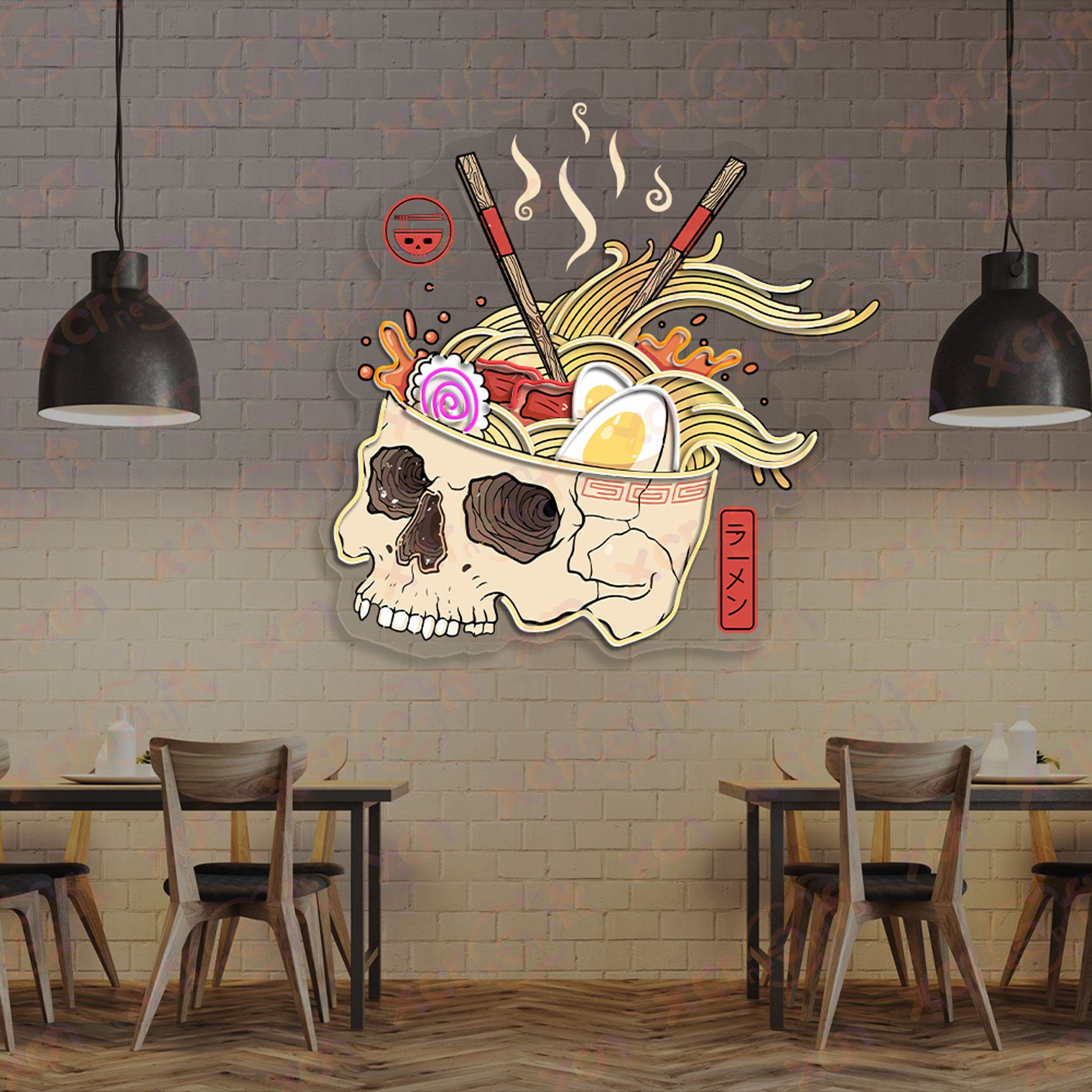 Skull Ramen Printed LED Neon Sign For Halloween