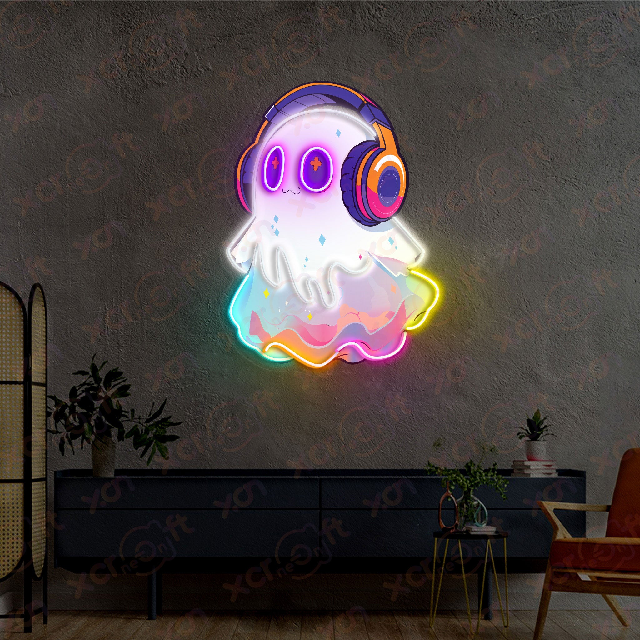 Ghost Headphone UV Neon Signs Musical Decor