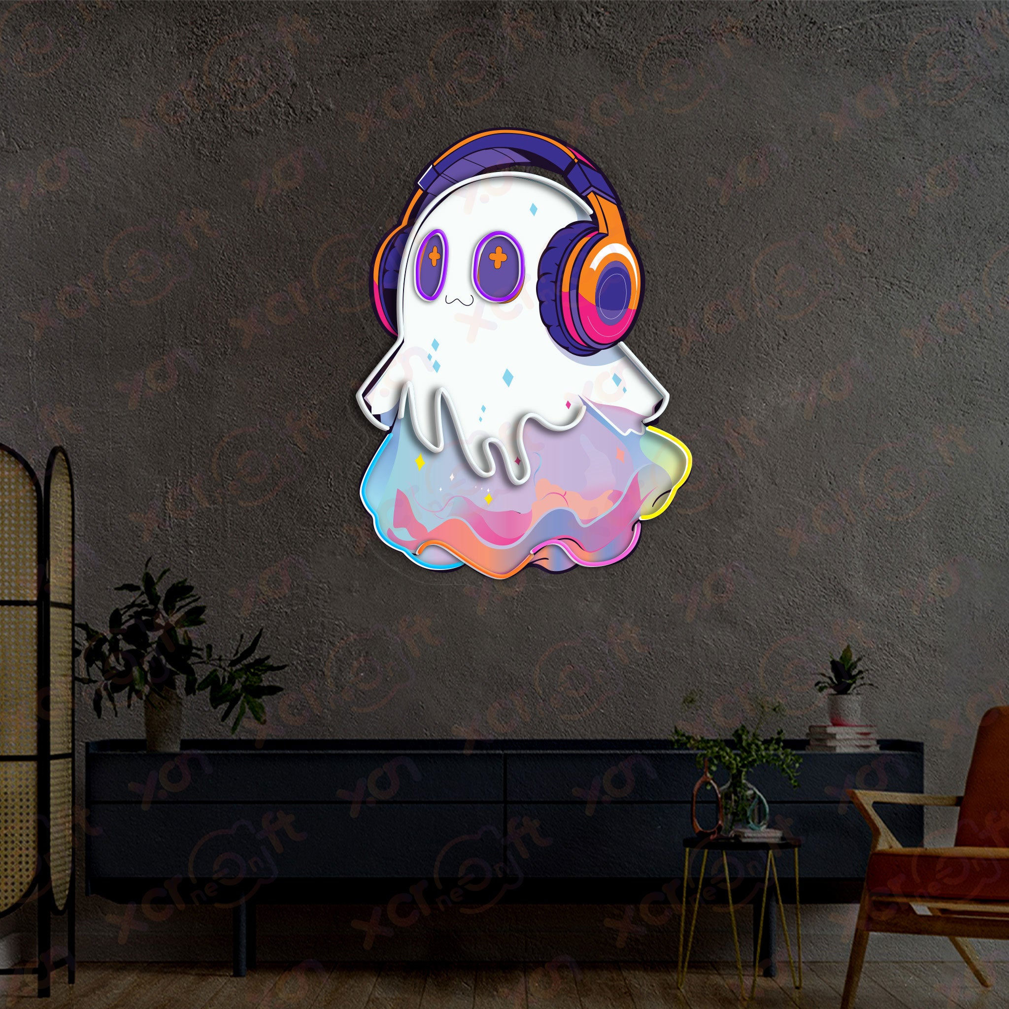 Ghost Headphone UV Neon Signs Musical Decor
