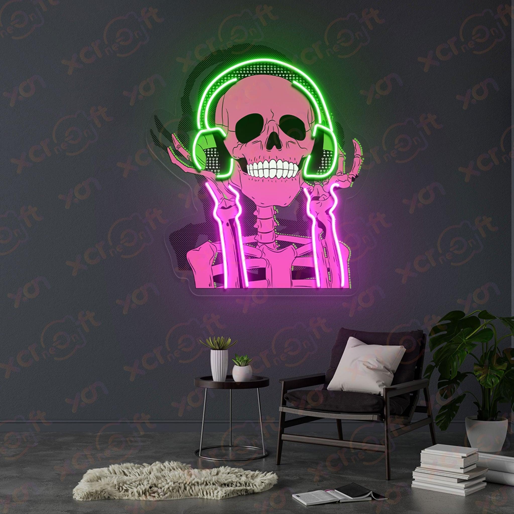 Skull Headphone Neon Sign Halloween Wall Art
