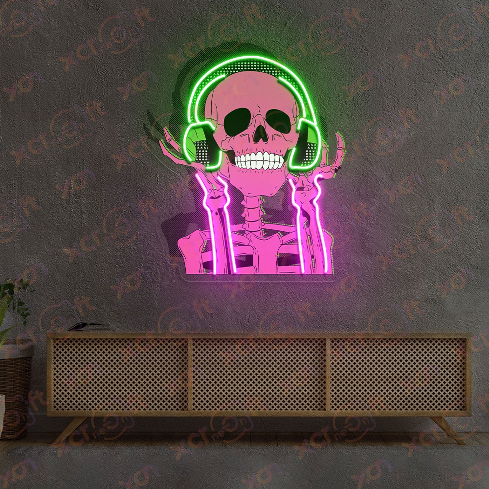 Skull Headphone Neon Sign Halloween Wall Art