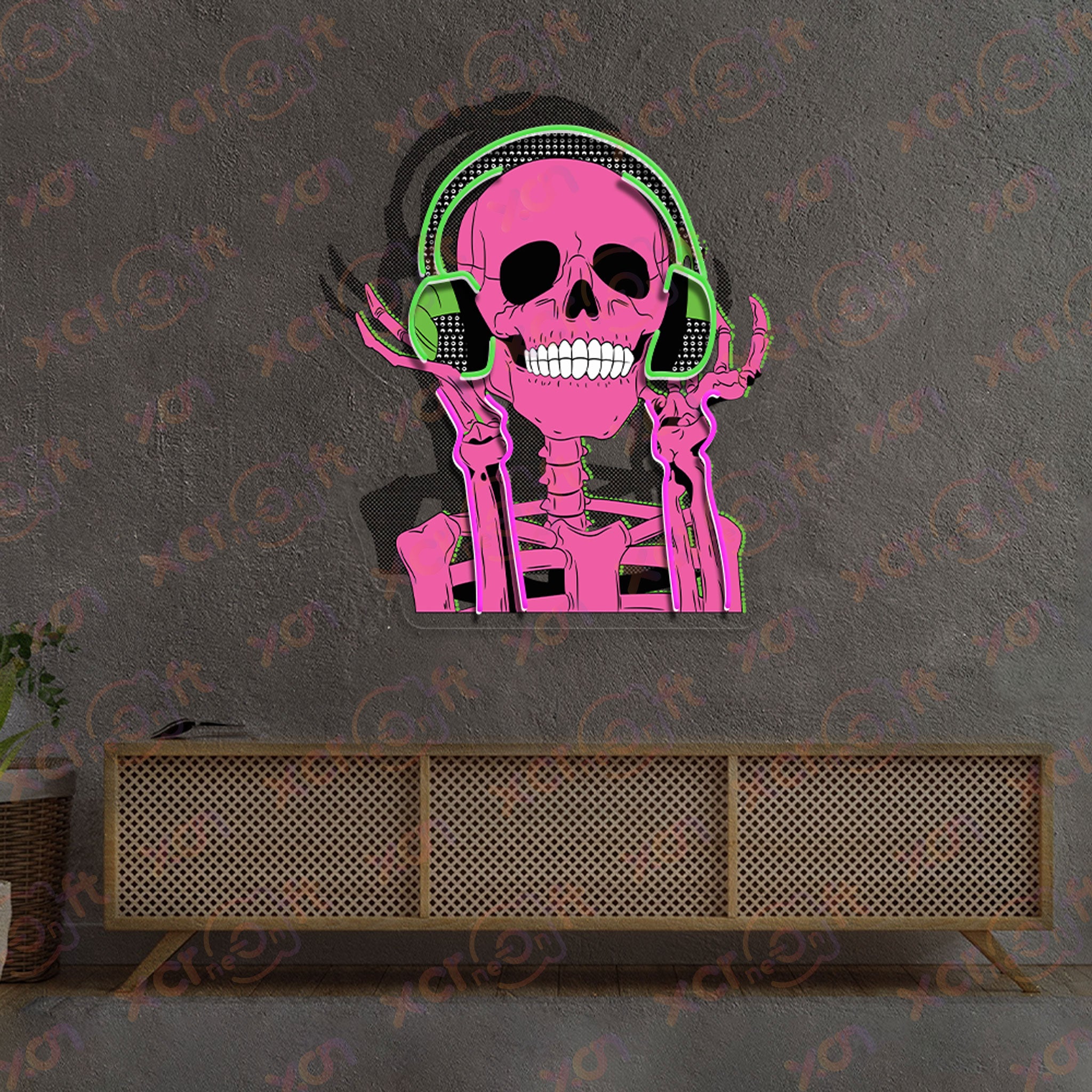 Skull Headphone Neon Sign Halloween Wall Art