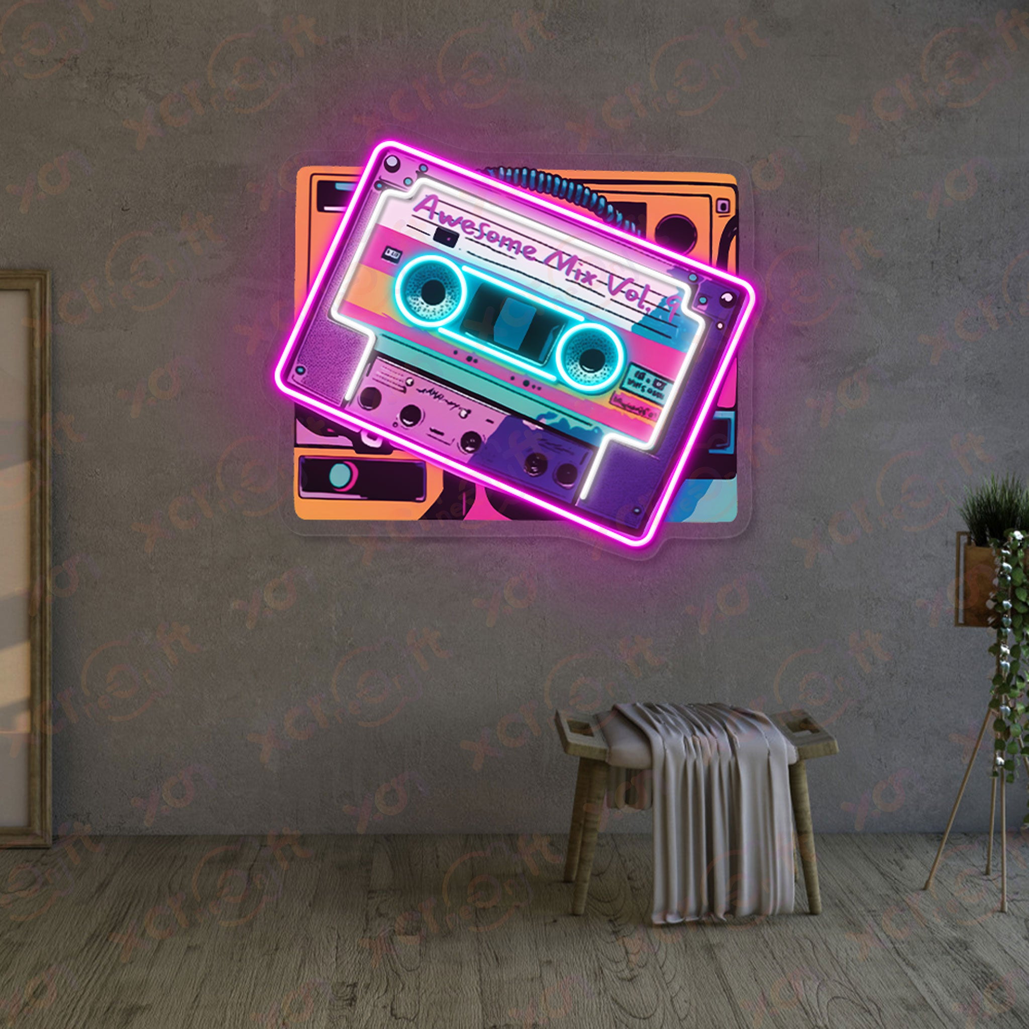 Cassette UV Printed LED Neon Sign Music Party Decor