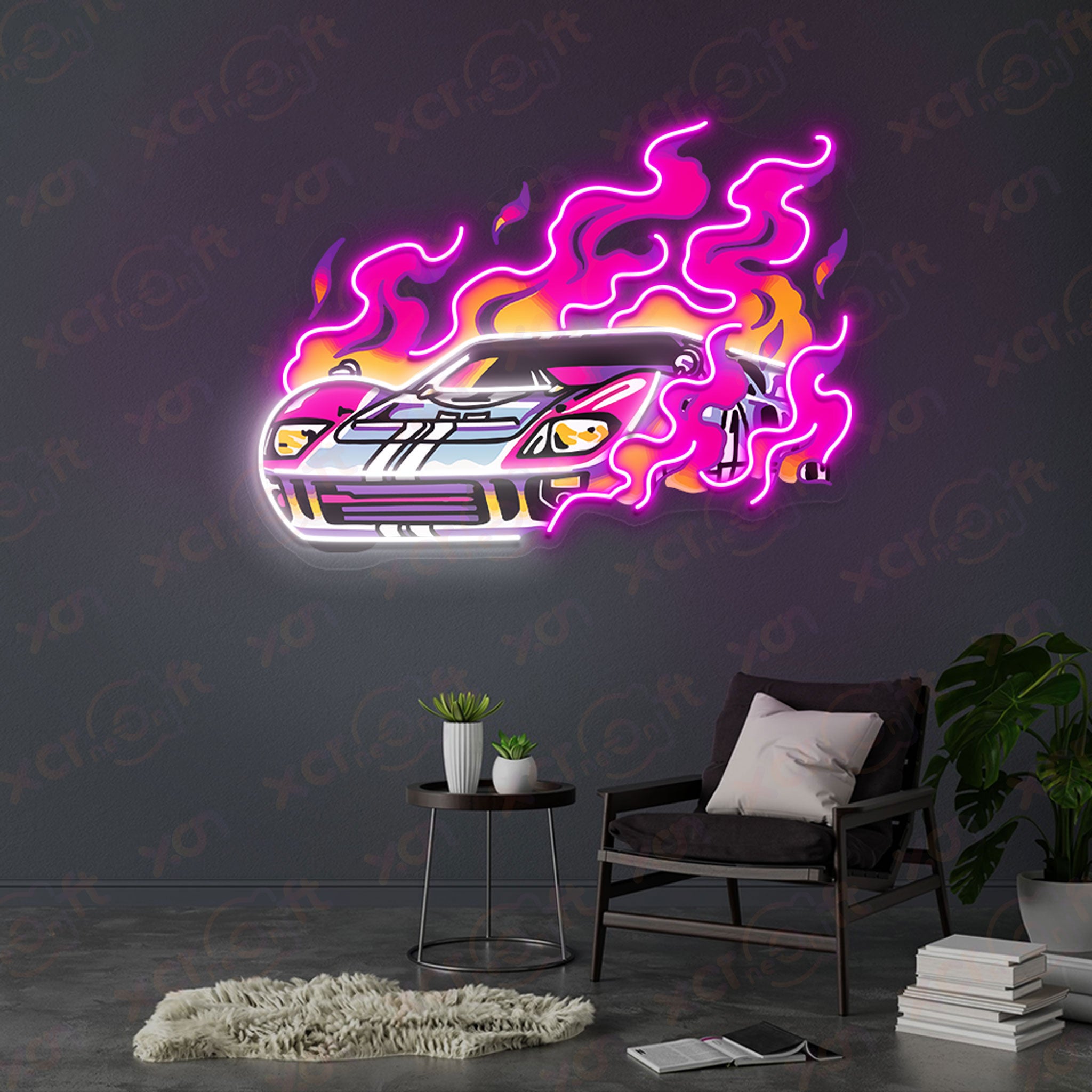 Racing Fire Car LED Neon Light For Room Decoration