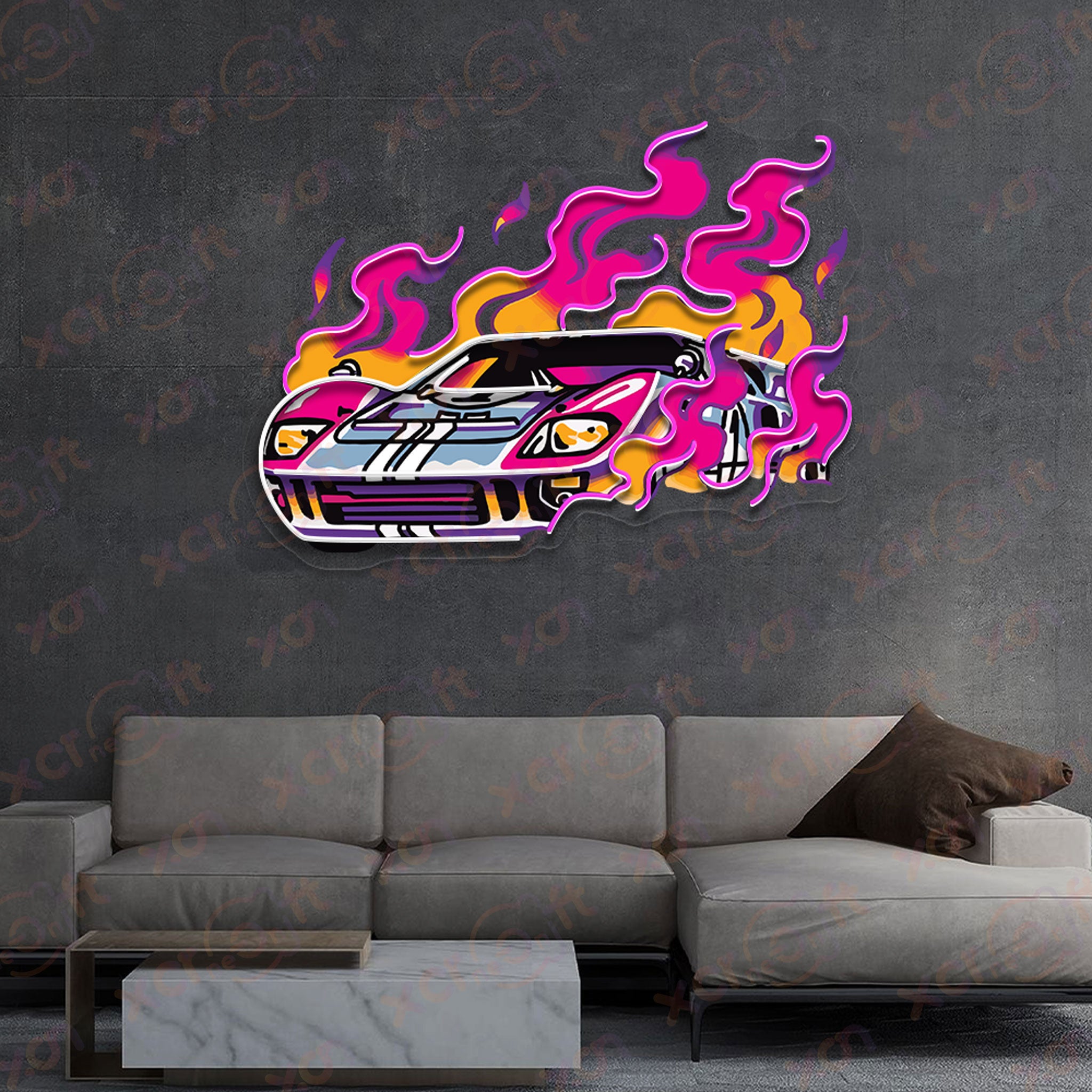 Racing Fire Car LED Neon Light For Room Decoration