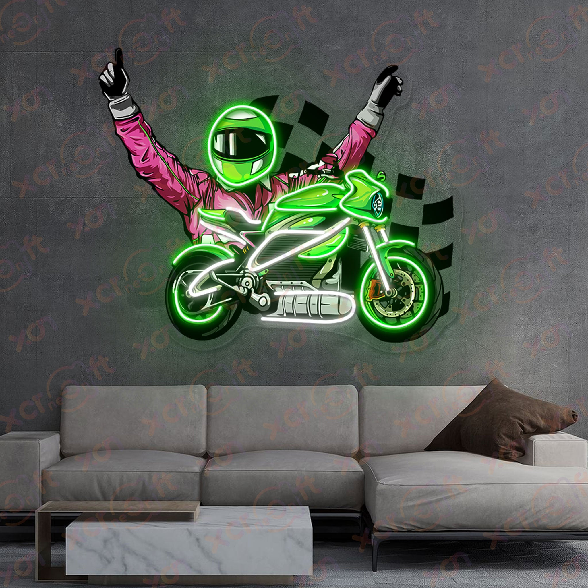 Decorative Motorcycle UV Printed Neon Signs Wall Art