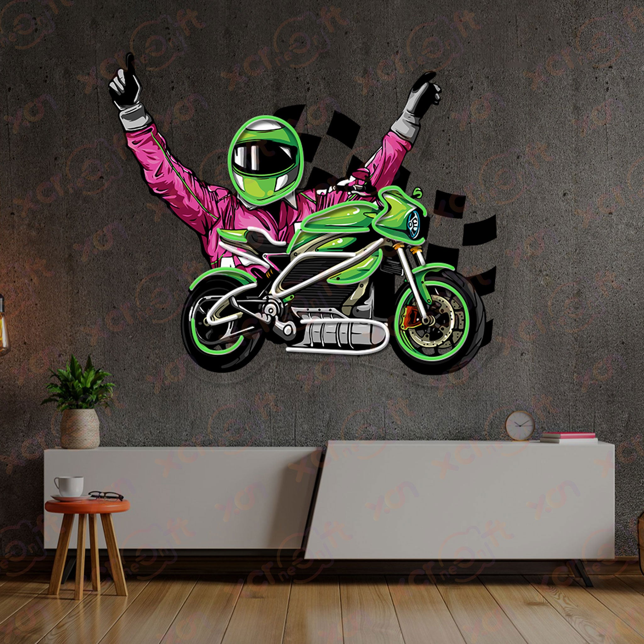 Decorative Motorcycle UV Printed Neon Signs Wall Art