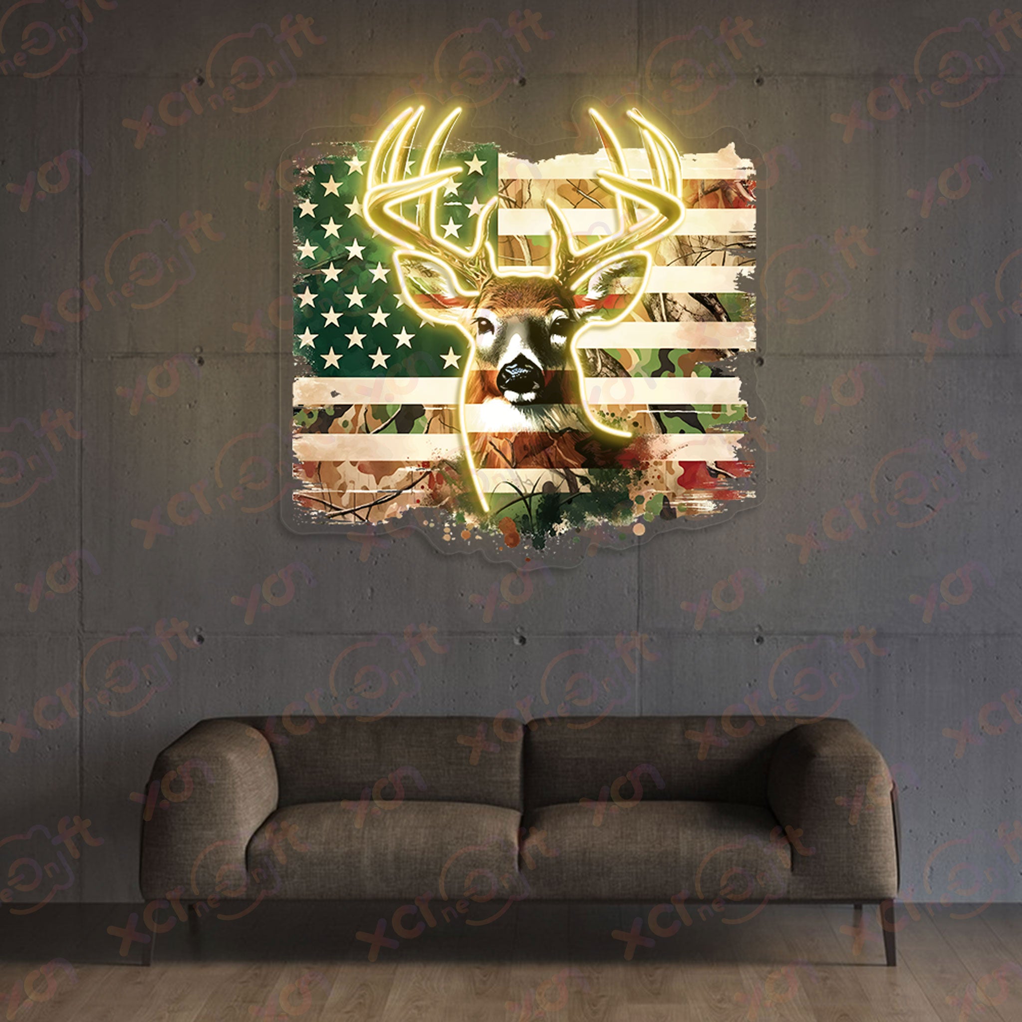Camo American Deer Decoration UV Printed Neon Signs