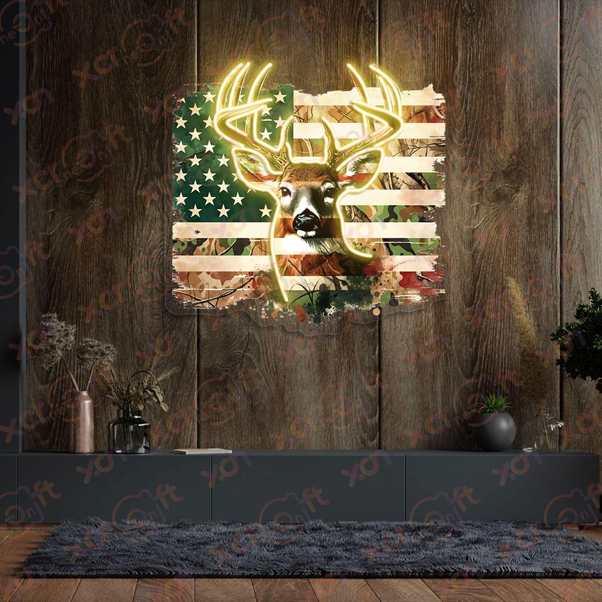 Camo American Deer Decoration UV Printed Neon Signs