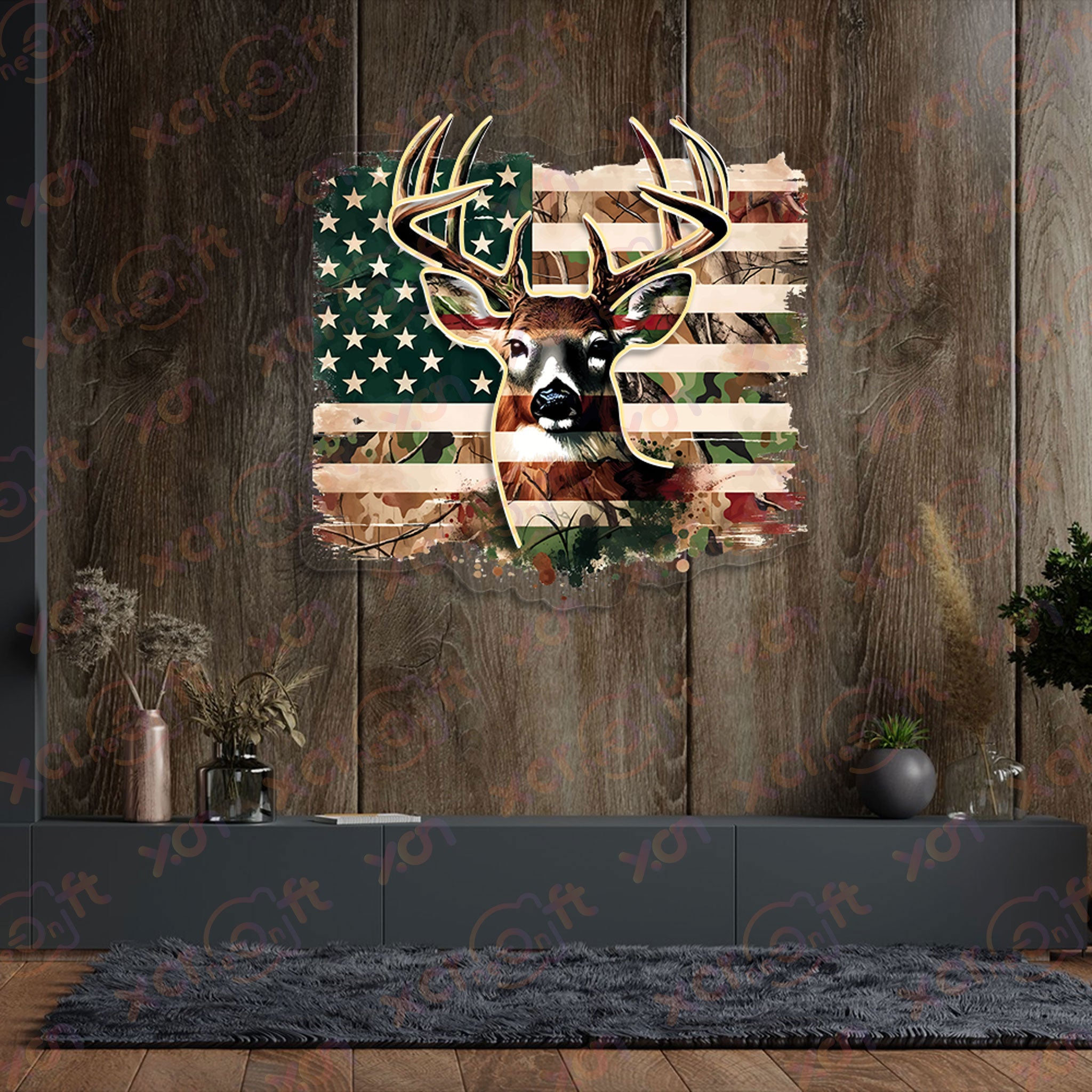 Camo American Deer Decoration UV Printed Neon Signs