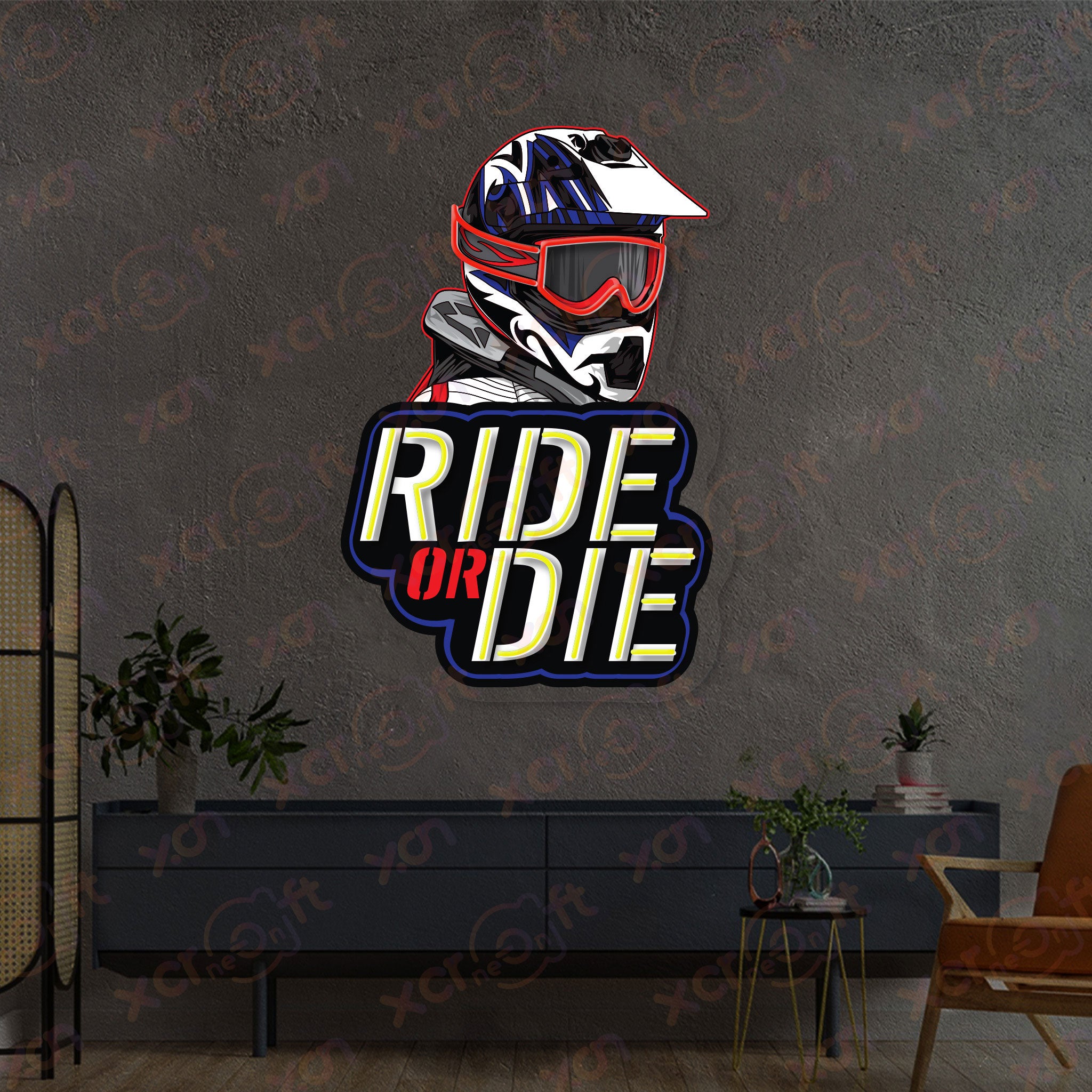 Ride Or Die Motocross Helmet UV Neon Light