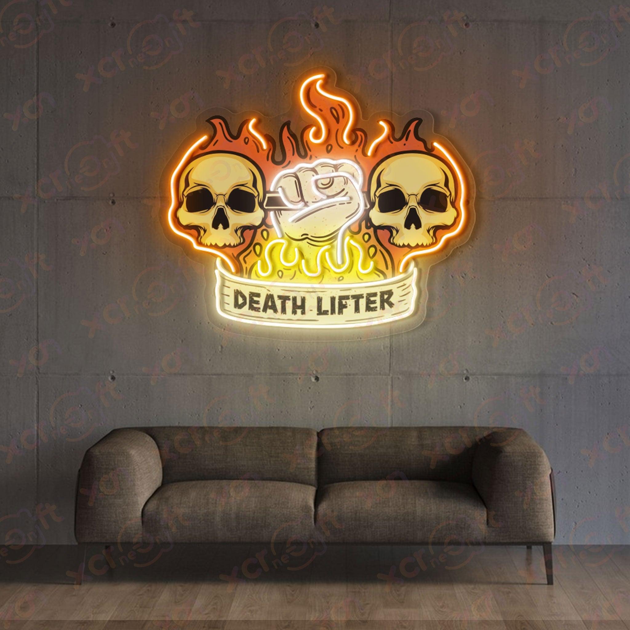 Fiery Skulls Weightlifting UV Printed Neon Sign