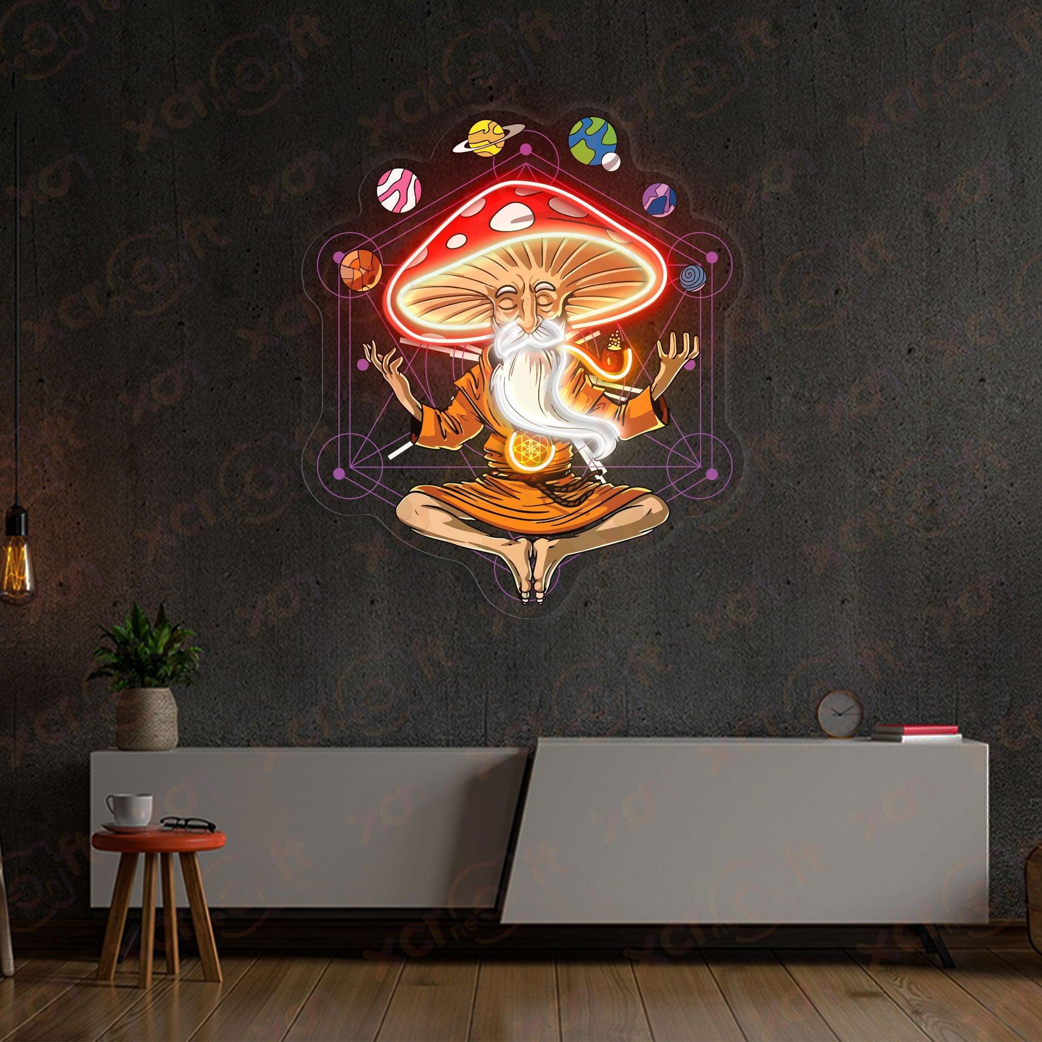 Cosmic Mushroom Meditator LED Neon Wall Art