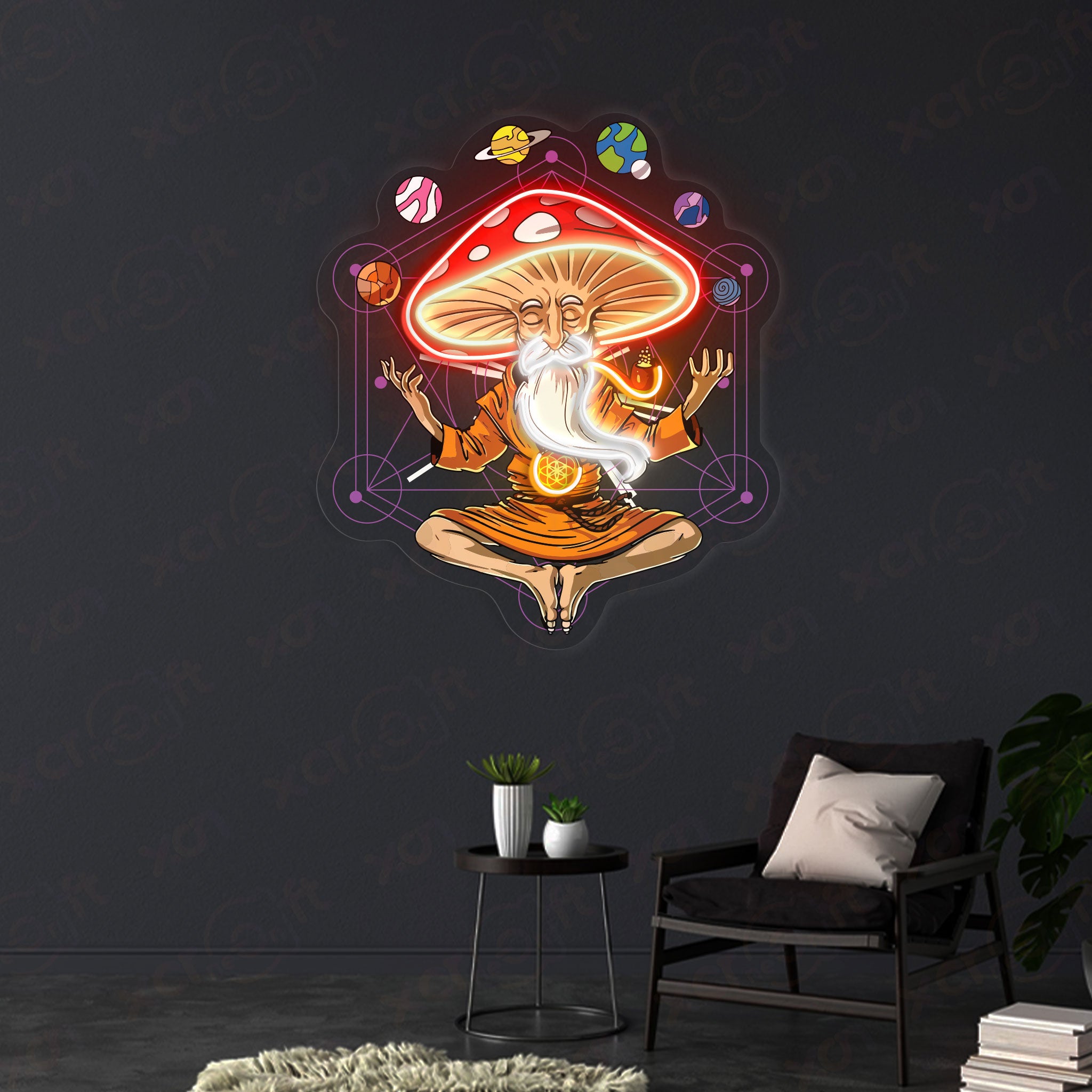 Cosmic Mushroom Meditator LED Neon Wall Art