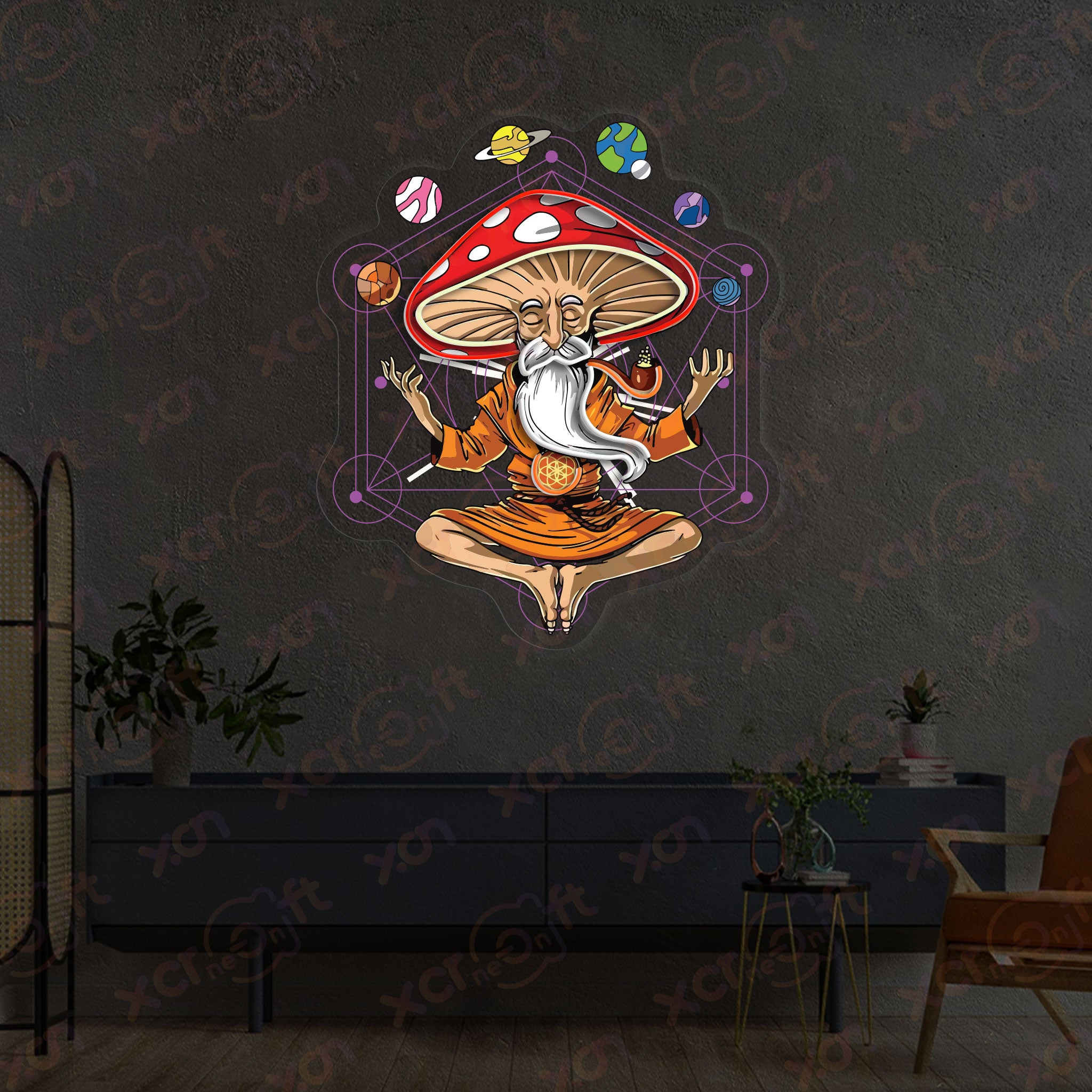 Cosmic Mushroom Meditator LED Neon Wall Art