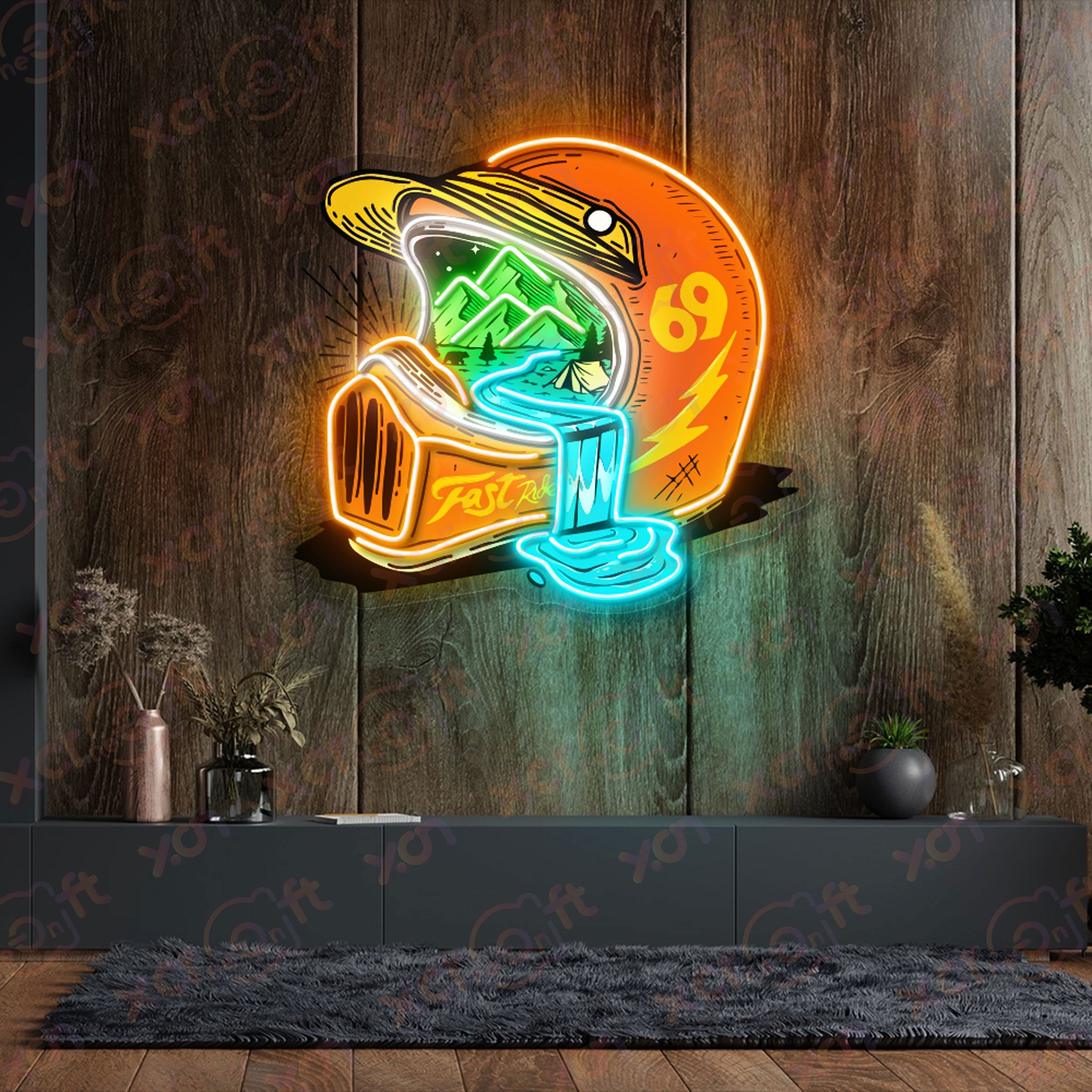 Ride Nature Helmet UV Printed Neon Sign Creative Decor