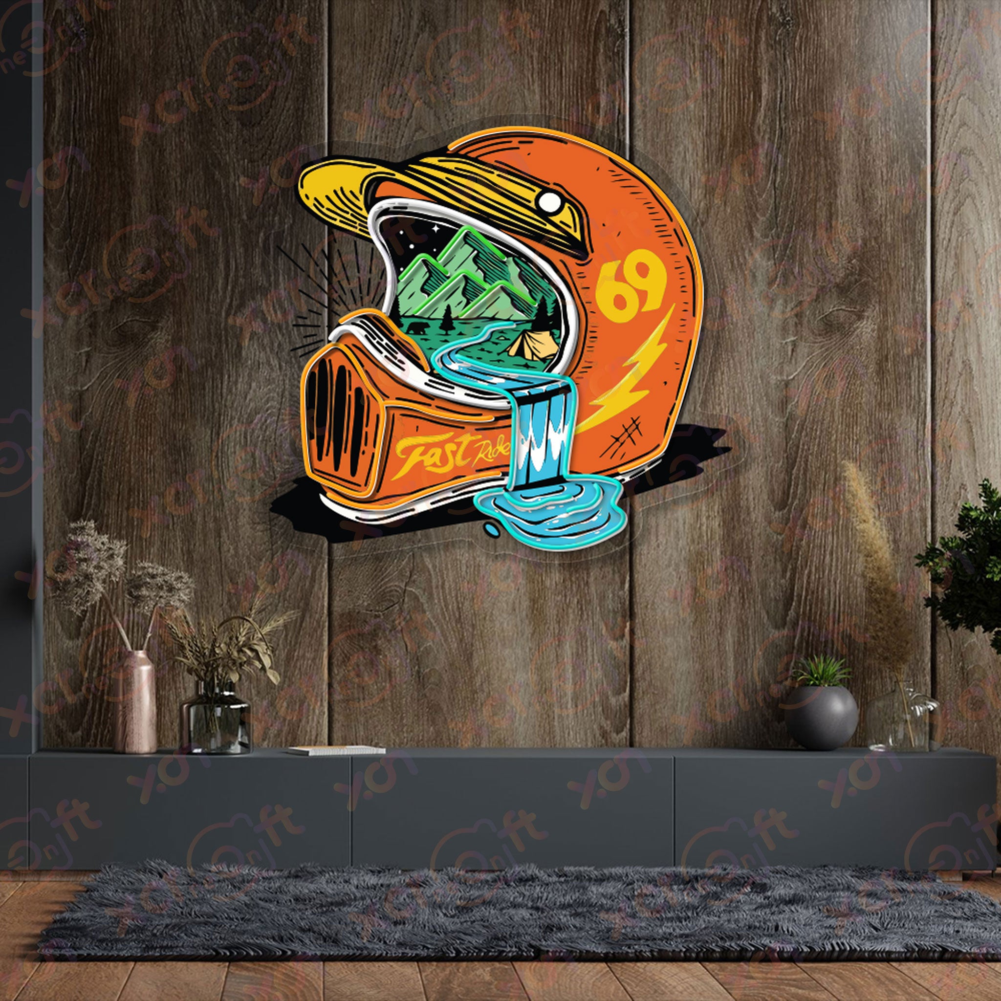 Ride Nature Helmet UV Printed Neon Sign Creative Decor