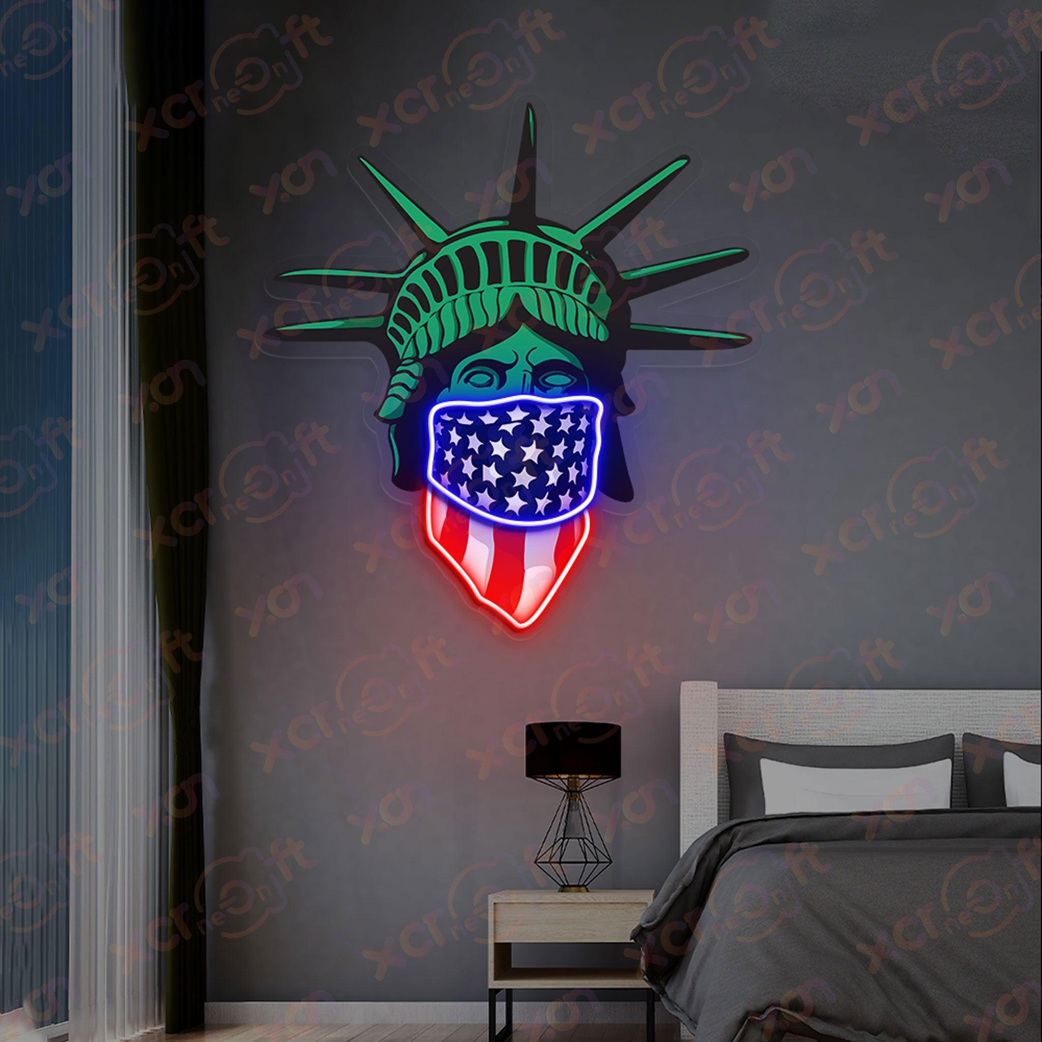 Liberty Queen With US Flag LED Neon Light