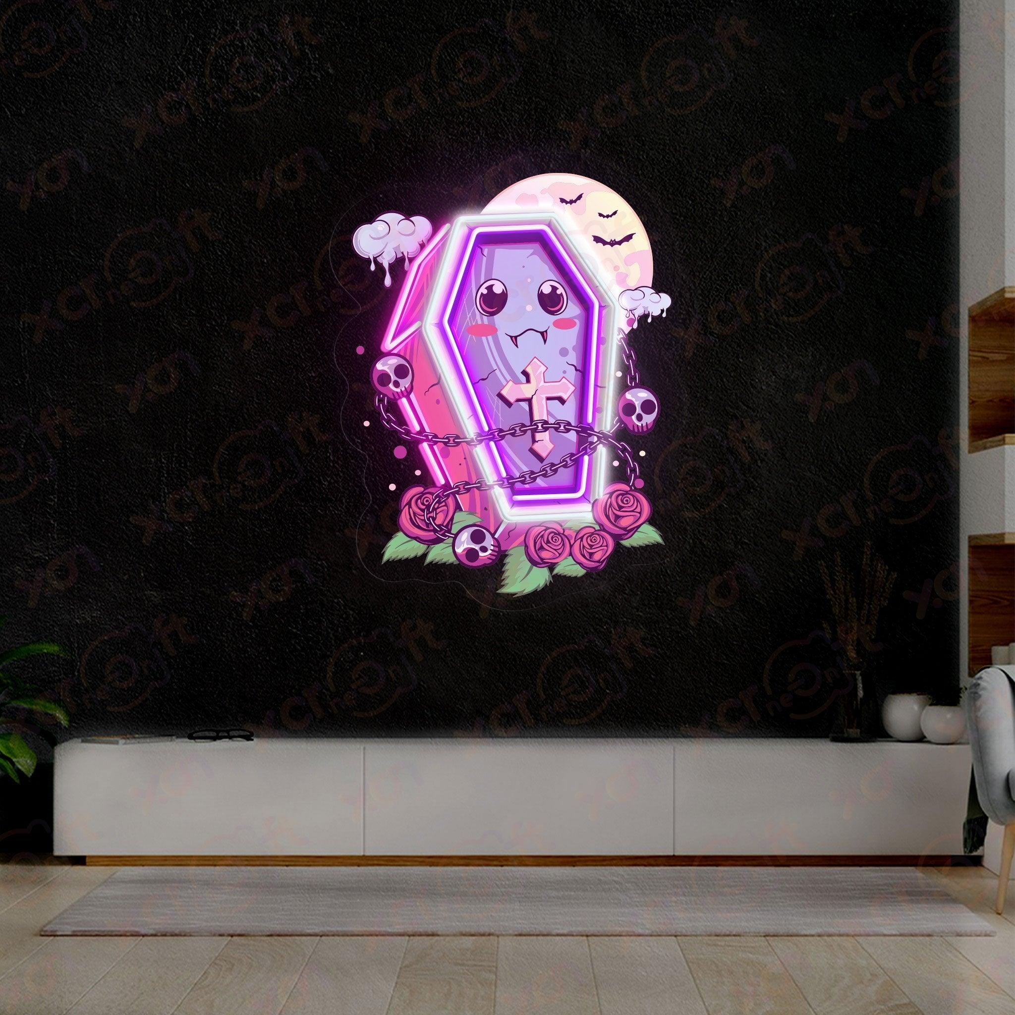 Gothic Kawai Coffin Decoration UV Printed Neon Signs