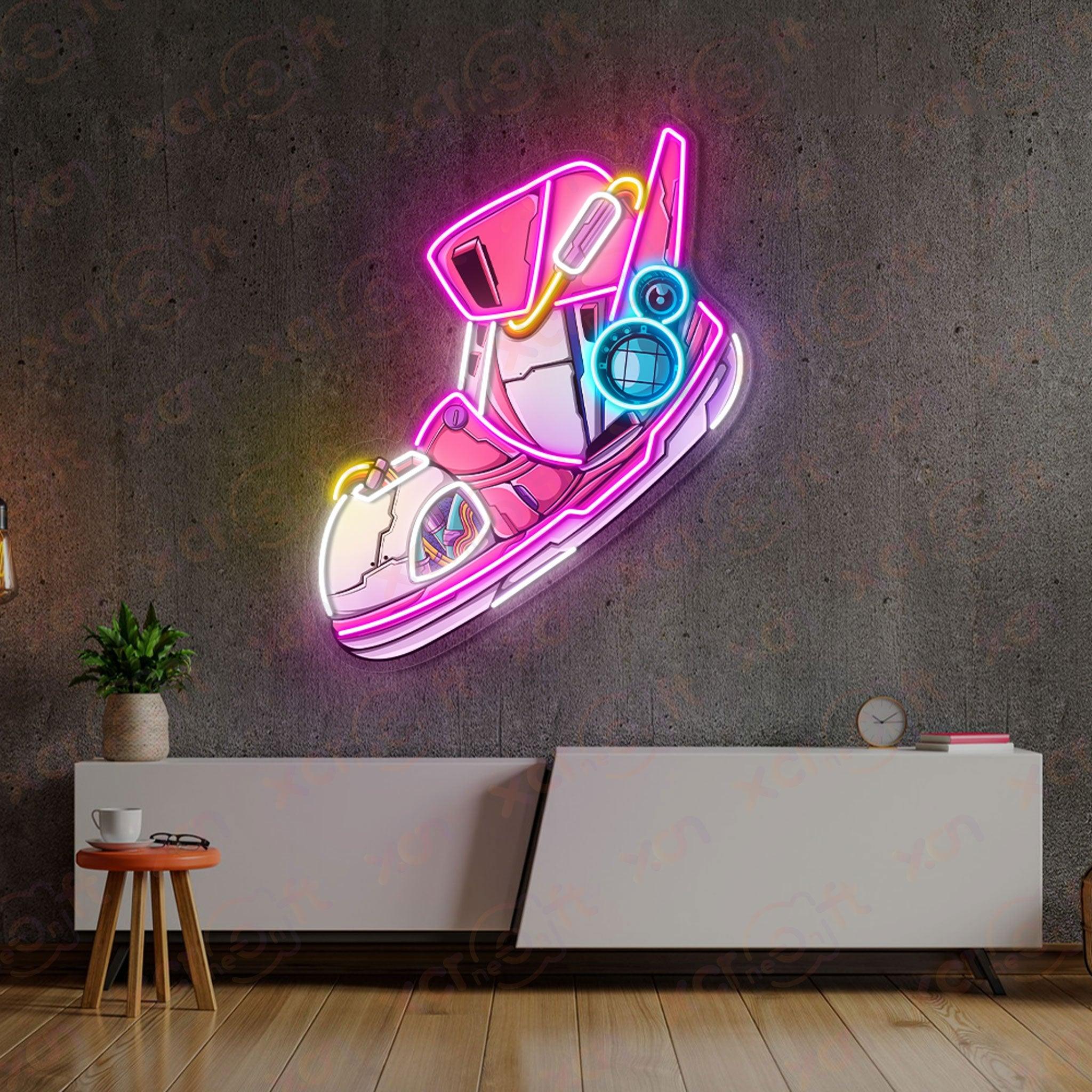Futuristic Sneaker Wings UV Printed Neon Sign