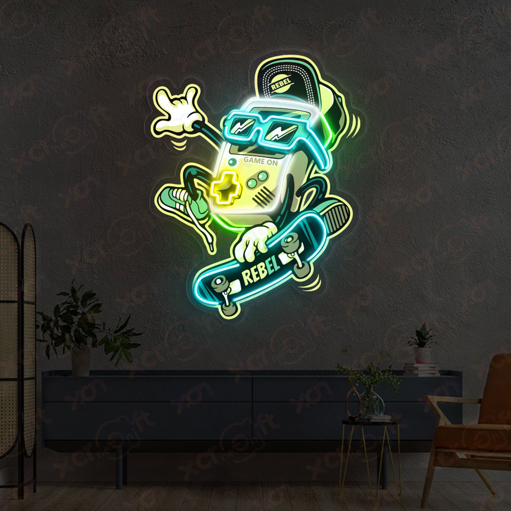 Rebel Skateboard UV Printed LED Neon Sign