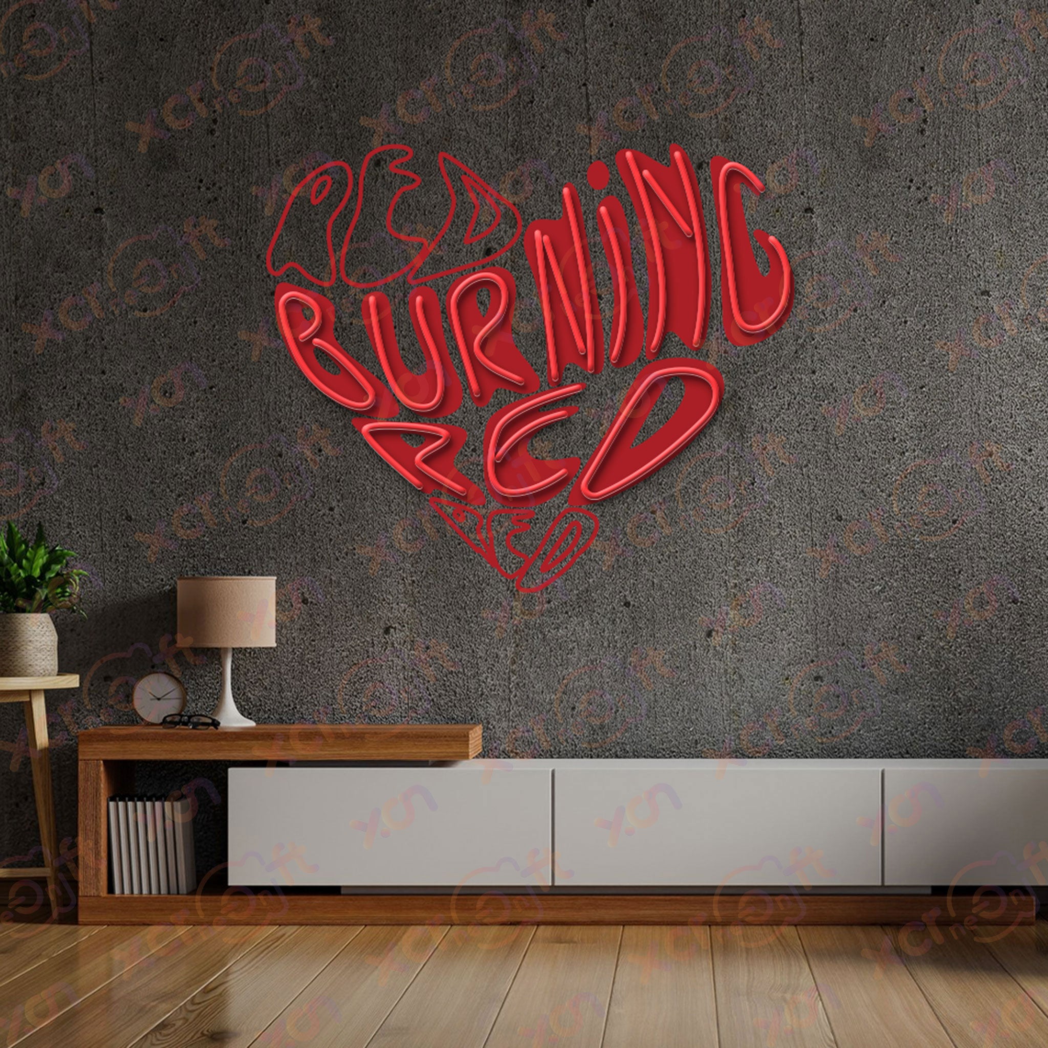 Burning Red Heart UV Printed Neon Sign